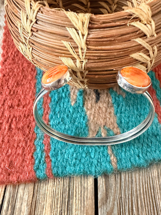 Handcrafted Orange Spiny & Sterling Silver Floating Cuff Bracelet