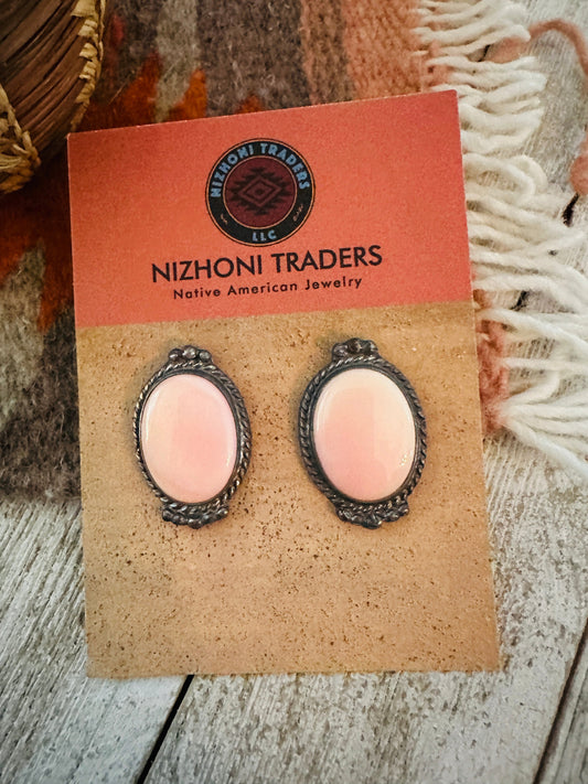 Handcrafted Sterling Silver & Queen Pink Conch Post Earrings