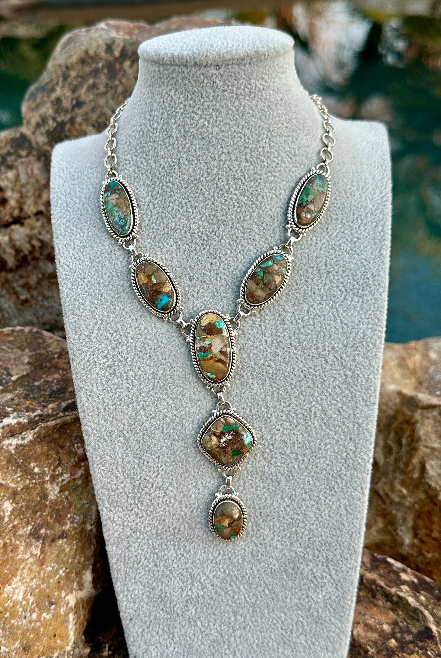 Handmade Royston Ribbon Turquoise & Sterling Silver Lariat Necklace