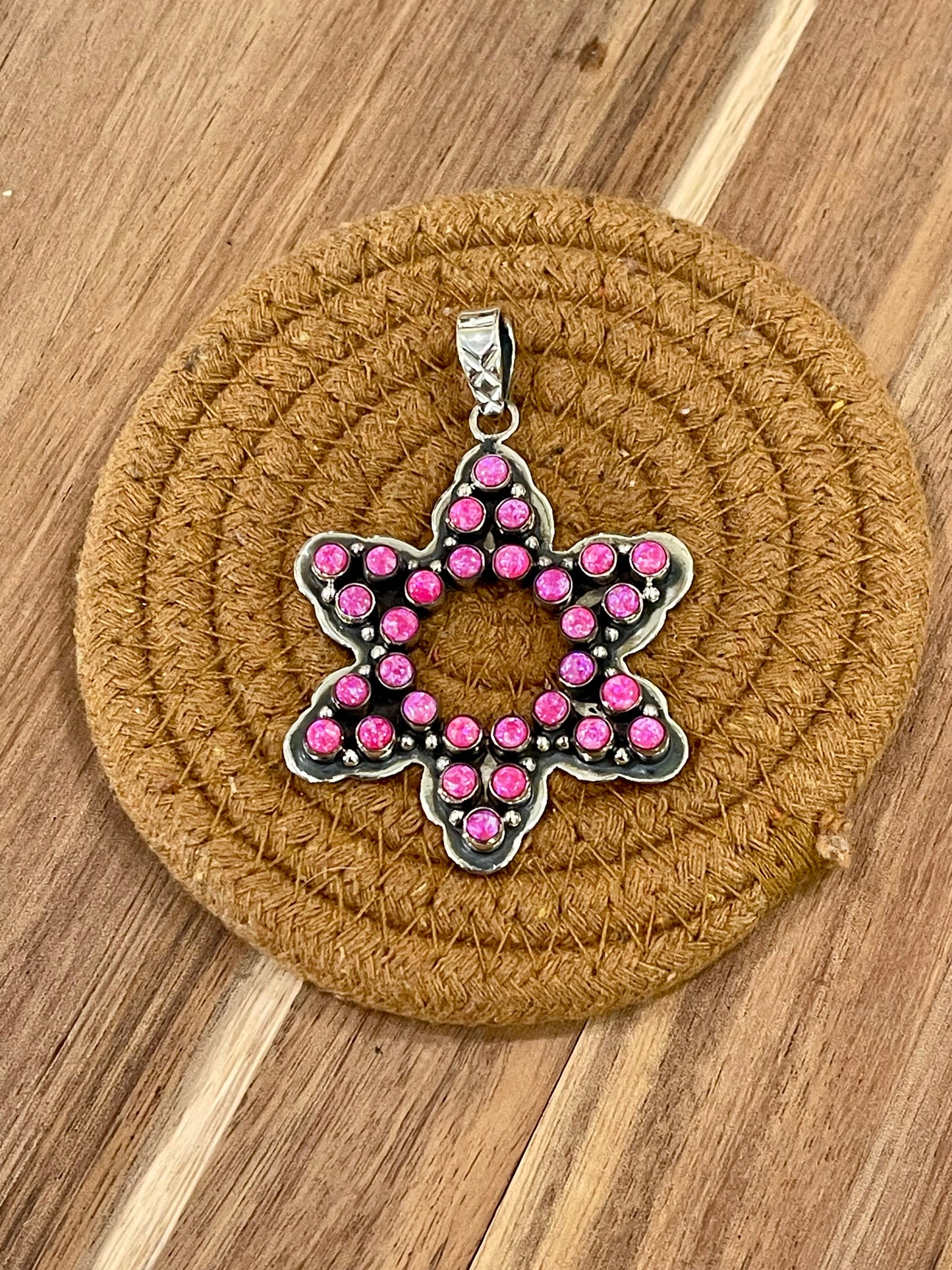 **Christmas Collection** Handcrafted Sterling Silver & Pink Fire Opal Star Pendant