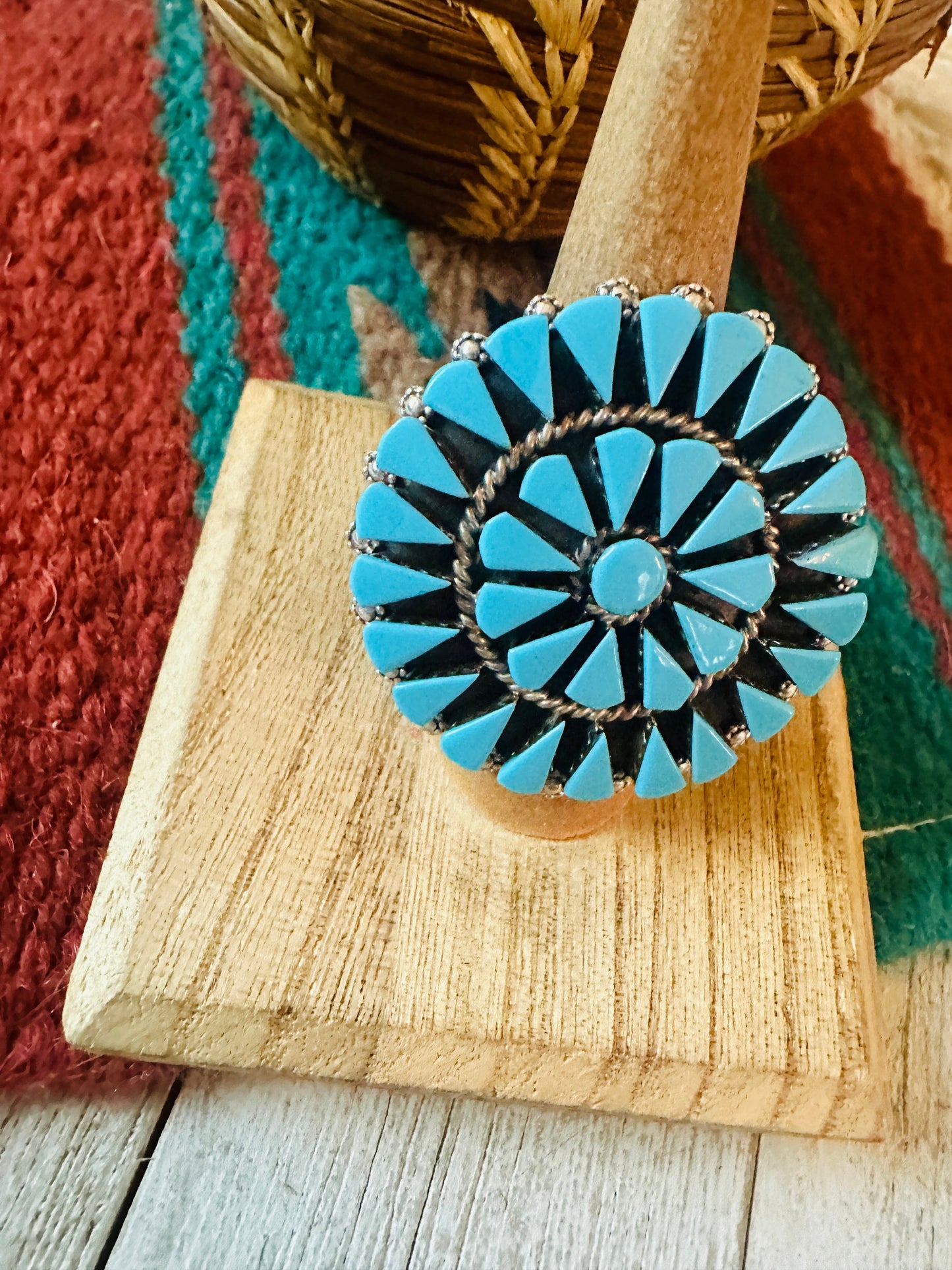 Handcrafted Sterling Silver & Turquoise Cluster Ring