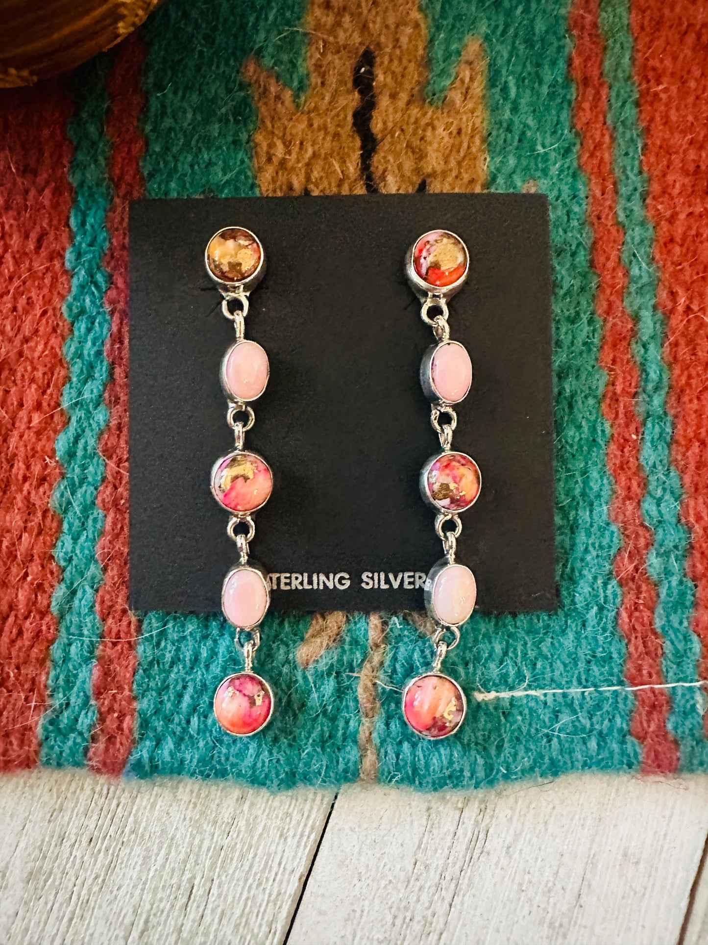 Handcrafted Sterling Silver, Queen Pink Conch & Pink Mojave Dangle Earrings