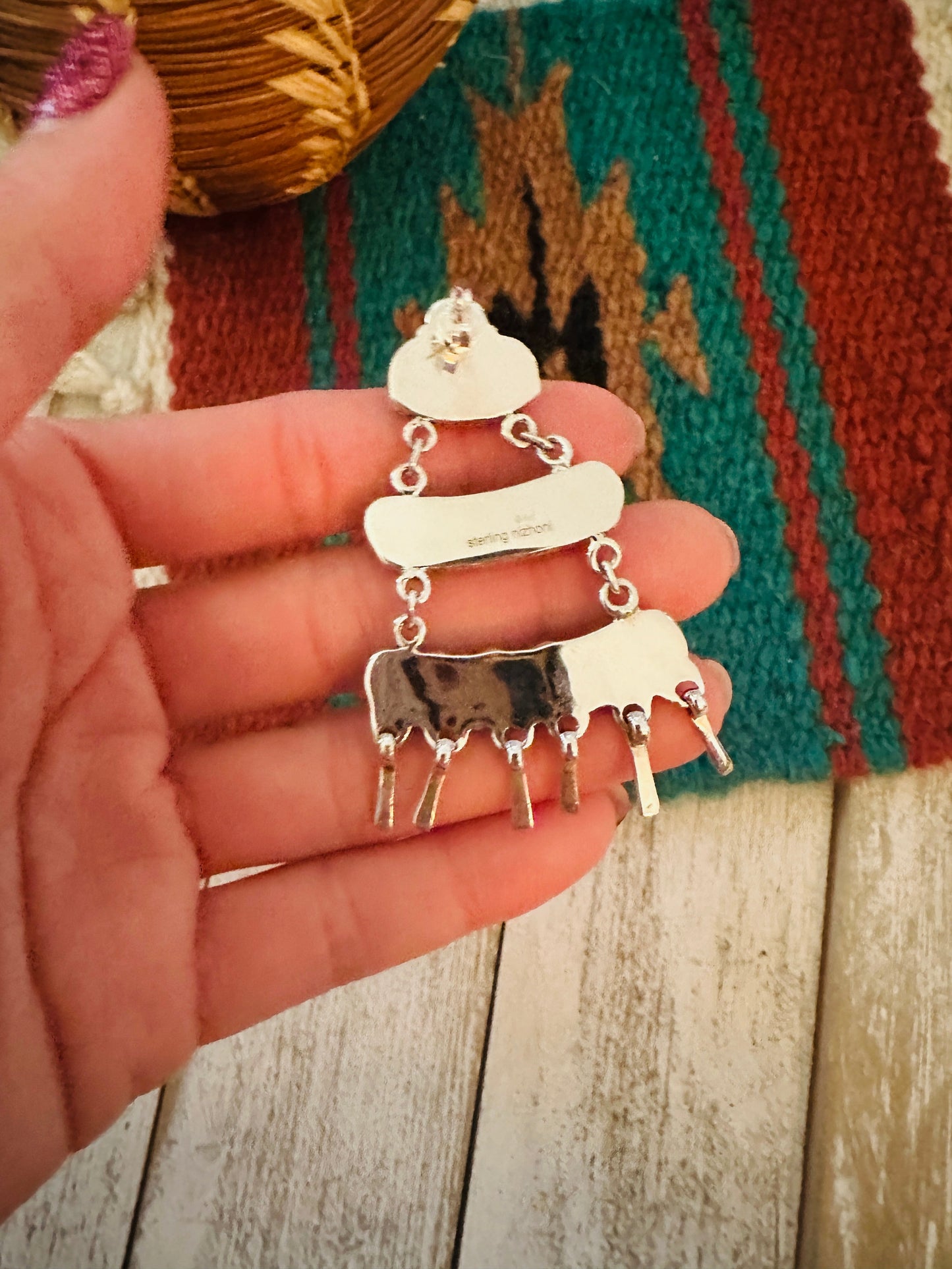 Handmade Orange Spiny & Sterling Silver Dangle Earrings Signed Nizhoni