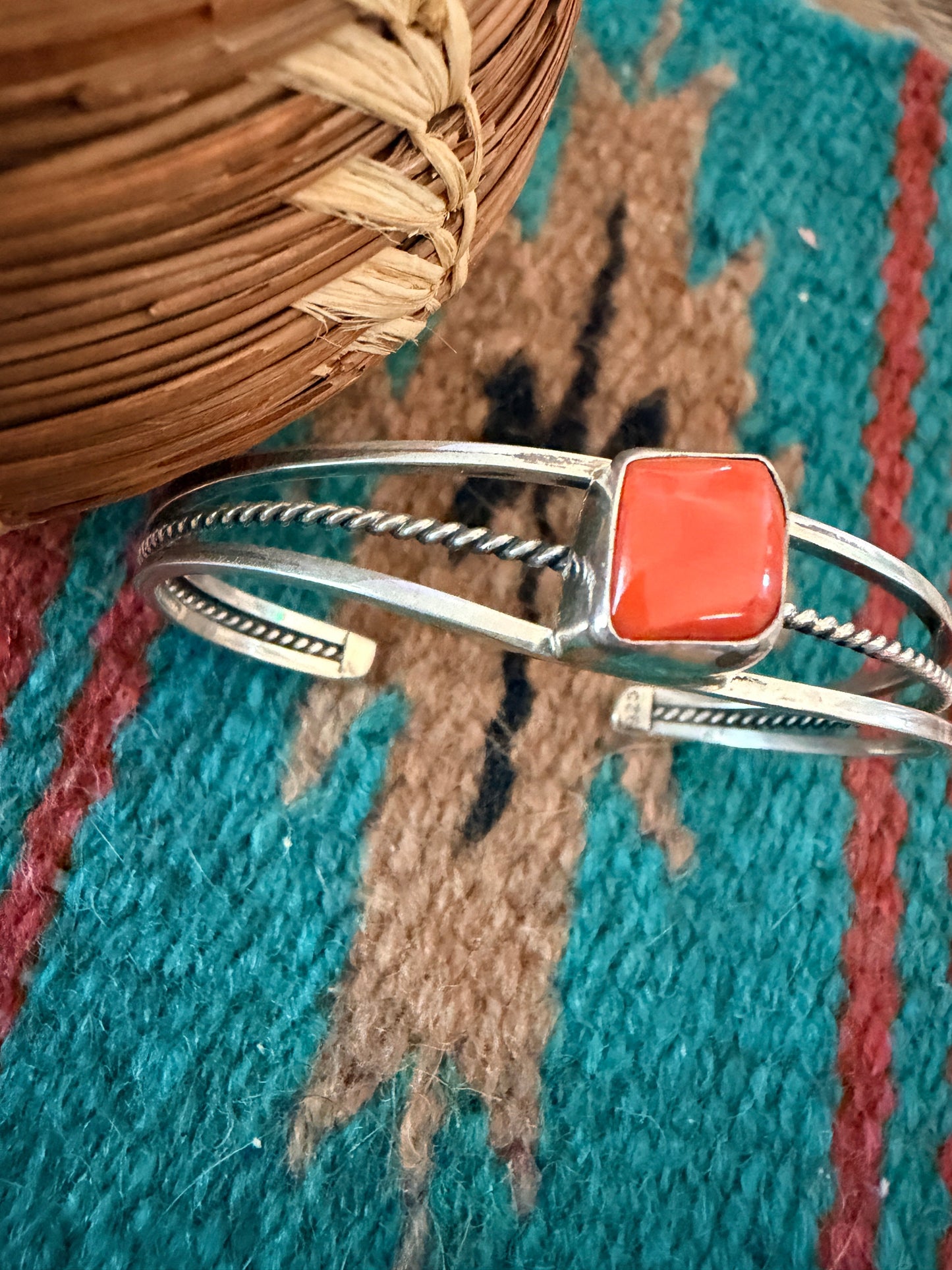 Handcrafted Coral & Sterling Silver Cuff Bracelet