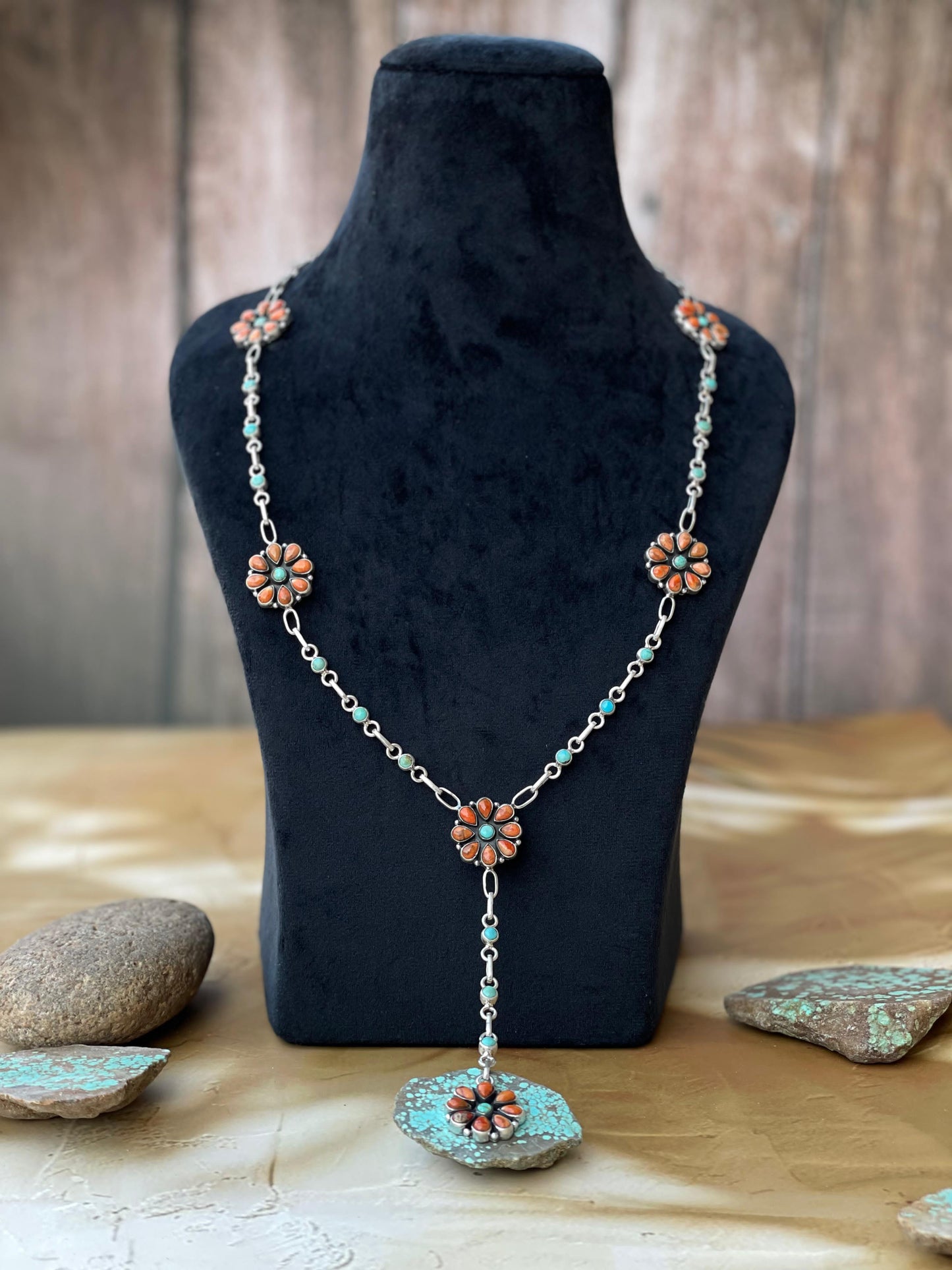 Handmade Sterling Silver Turquoise MULTI STONE Lariat Necklace
