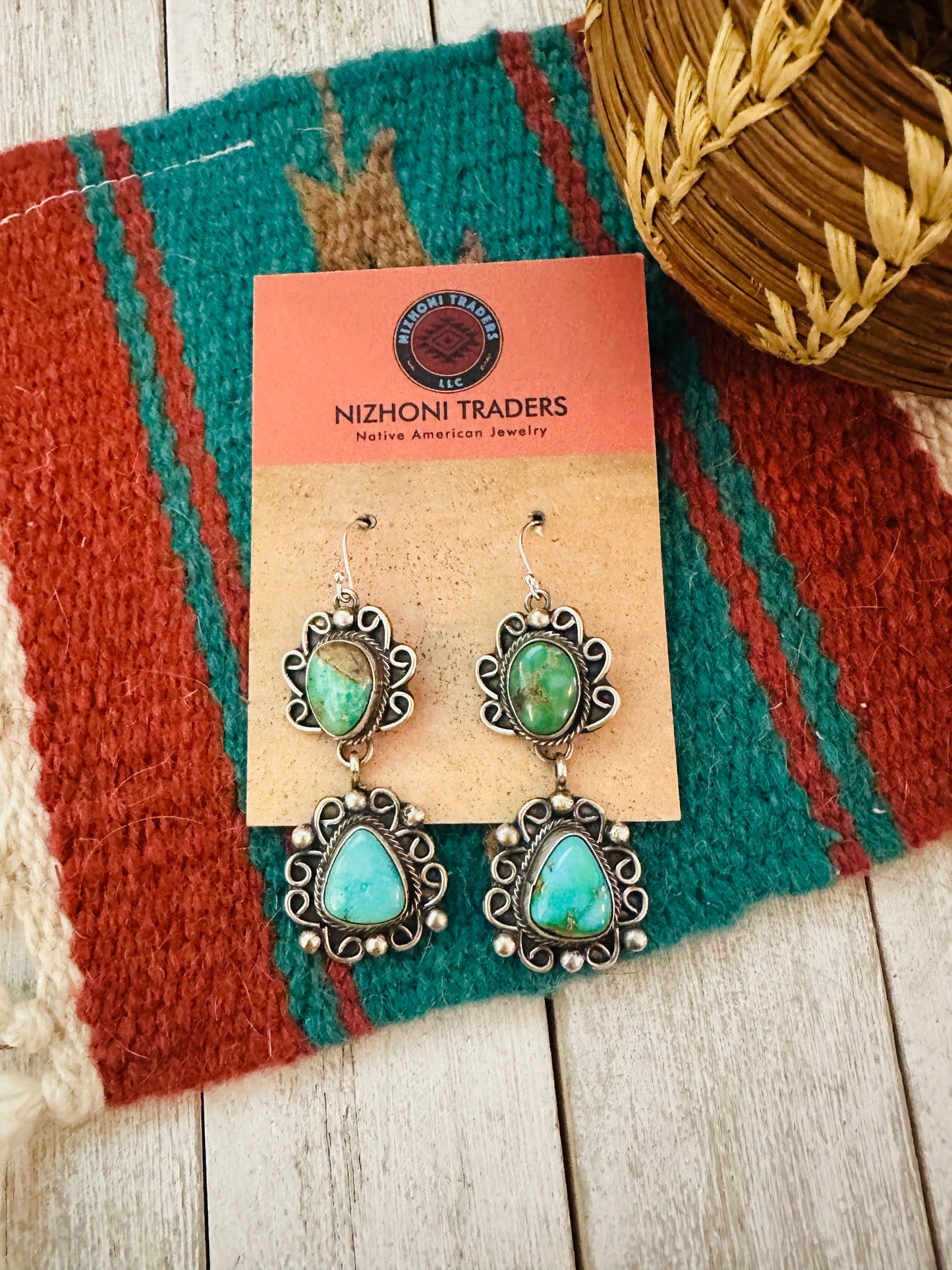 Handcrafted Turquoise & Sterling Silver Dangle Earrings by Sheila Becenti