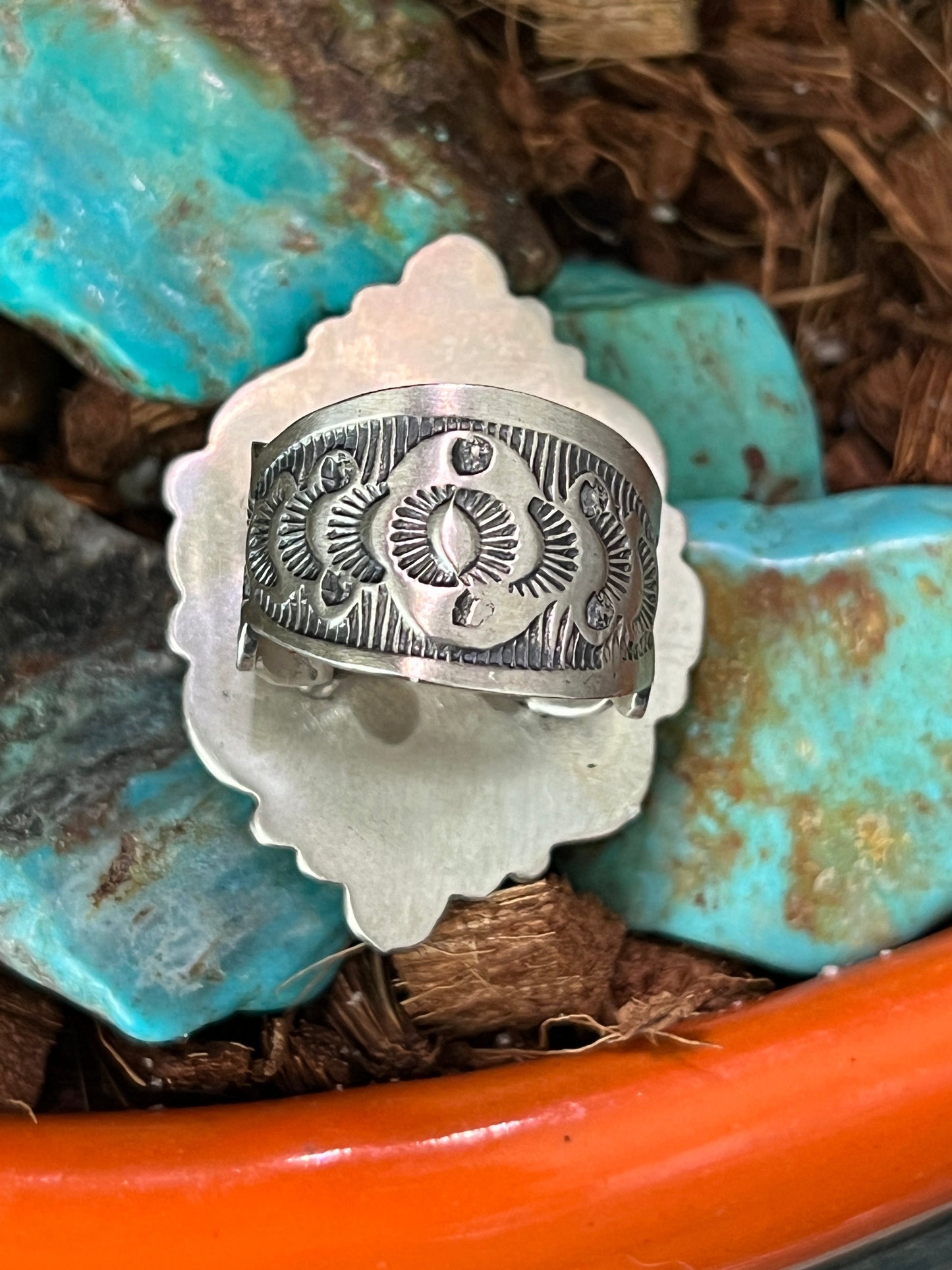 Handcrafted Sterling Silver and Natural Kingman Web Ring by Boyd Ashley, Size 8
