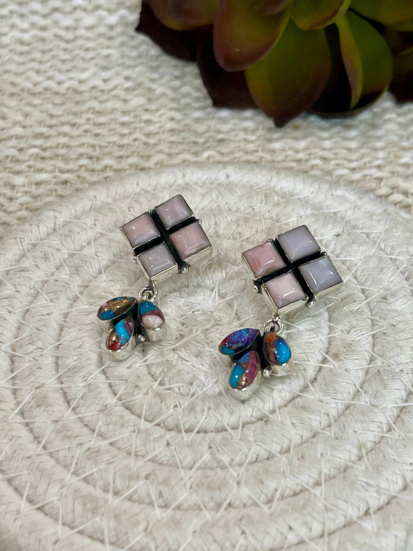 Handmade Purple Dream Mojave , Sterling Silver & Pink Opal Post Dangles