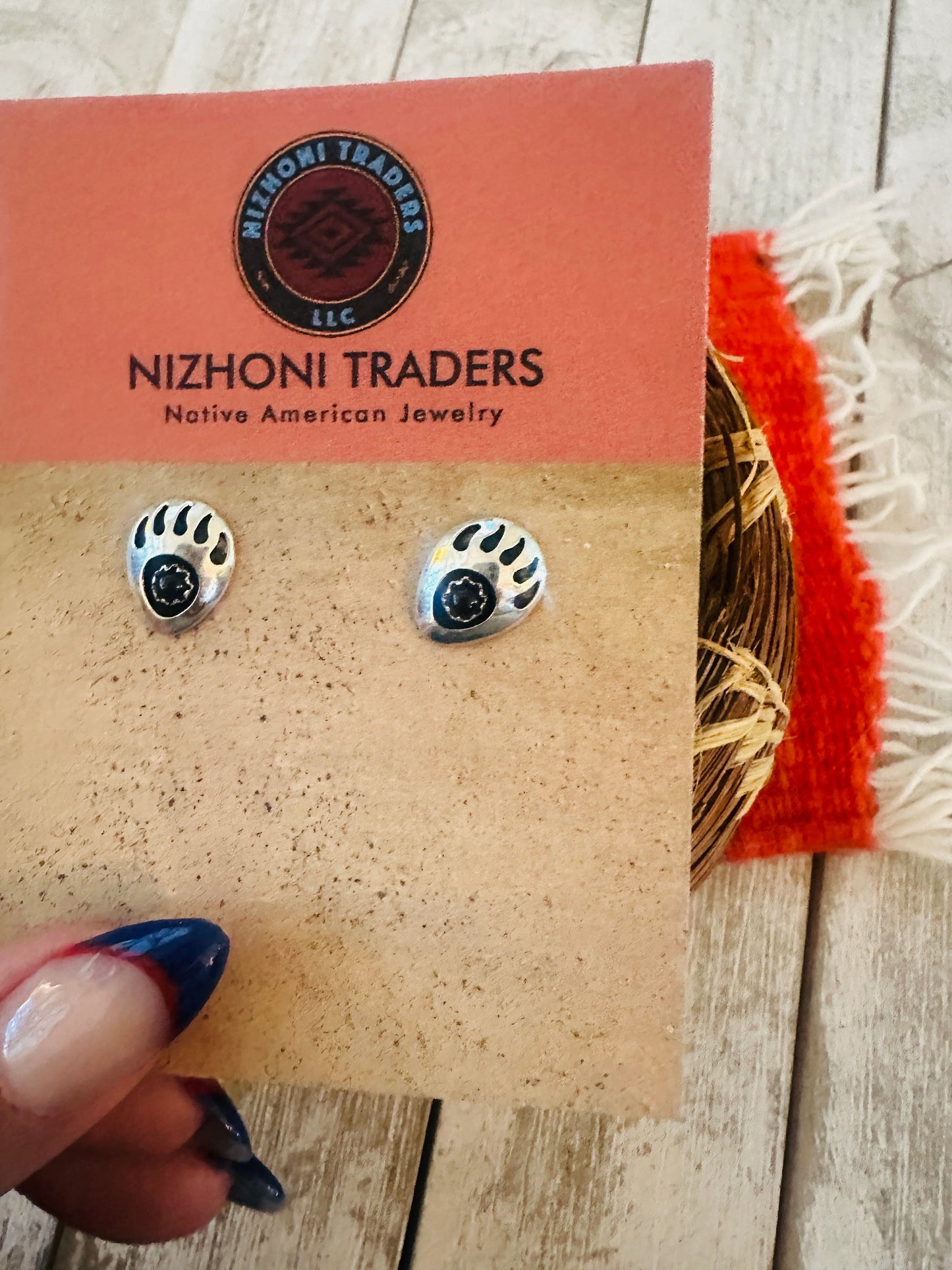 Handcrafted Black Onyx & Sterling Silver Bear Paw Stud Earrings