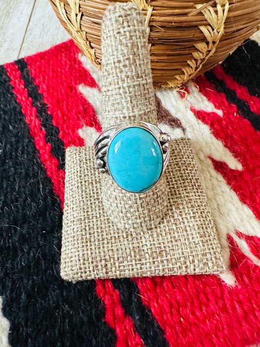 Handcrafted Turquoise & Sterling Silver Cigar Band Ring Size 9.5