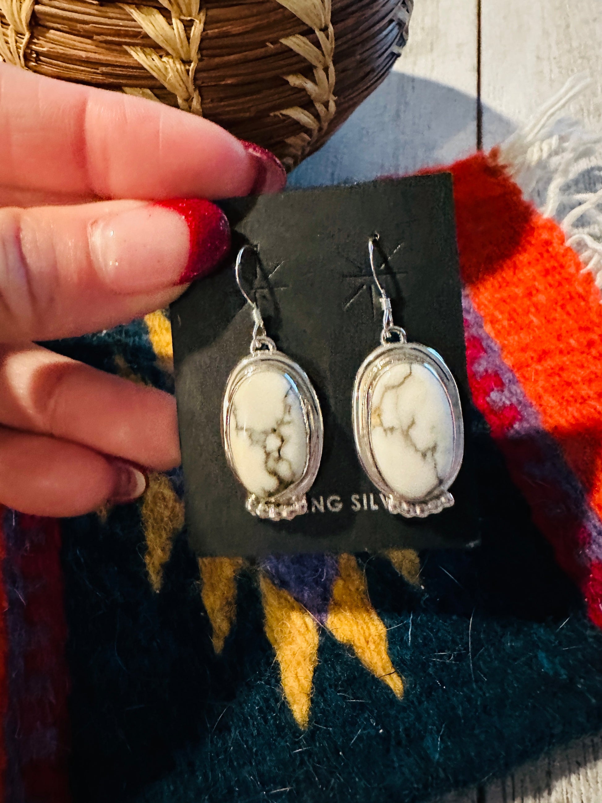 Navajo Howlite and Sterling Silver Dangle Earrings – A Western Wedding Co
