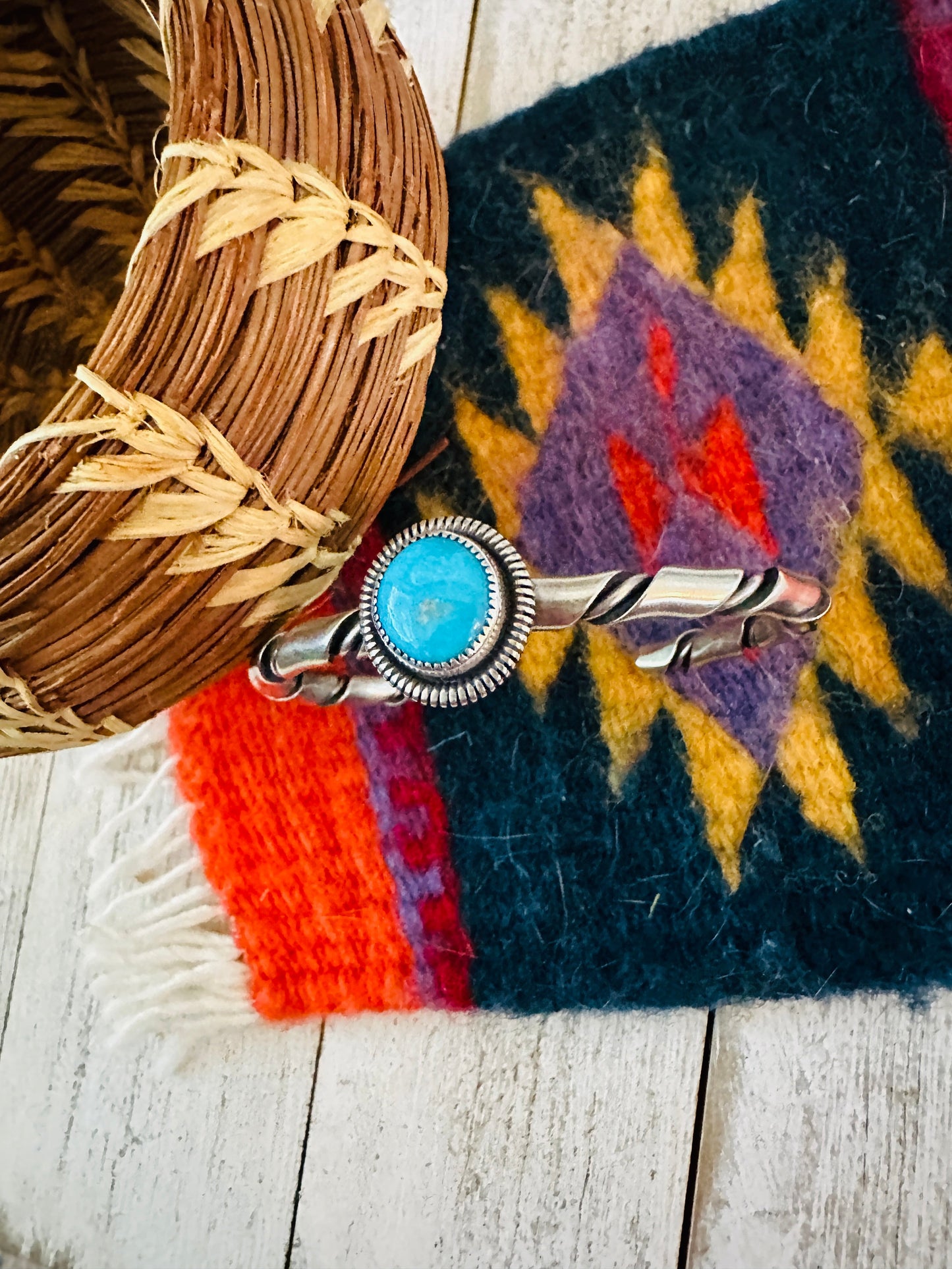 Handcrafted Sterling Silver & Kingman Turquoise Cuff Bracelet