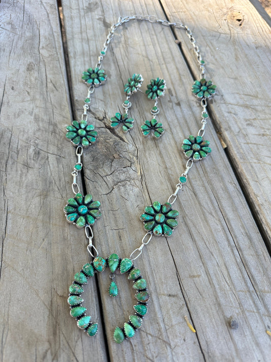 Handmade Sterling Silver Emerald Valley Turquoise Naja Necklace Earring SET