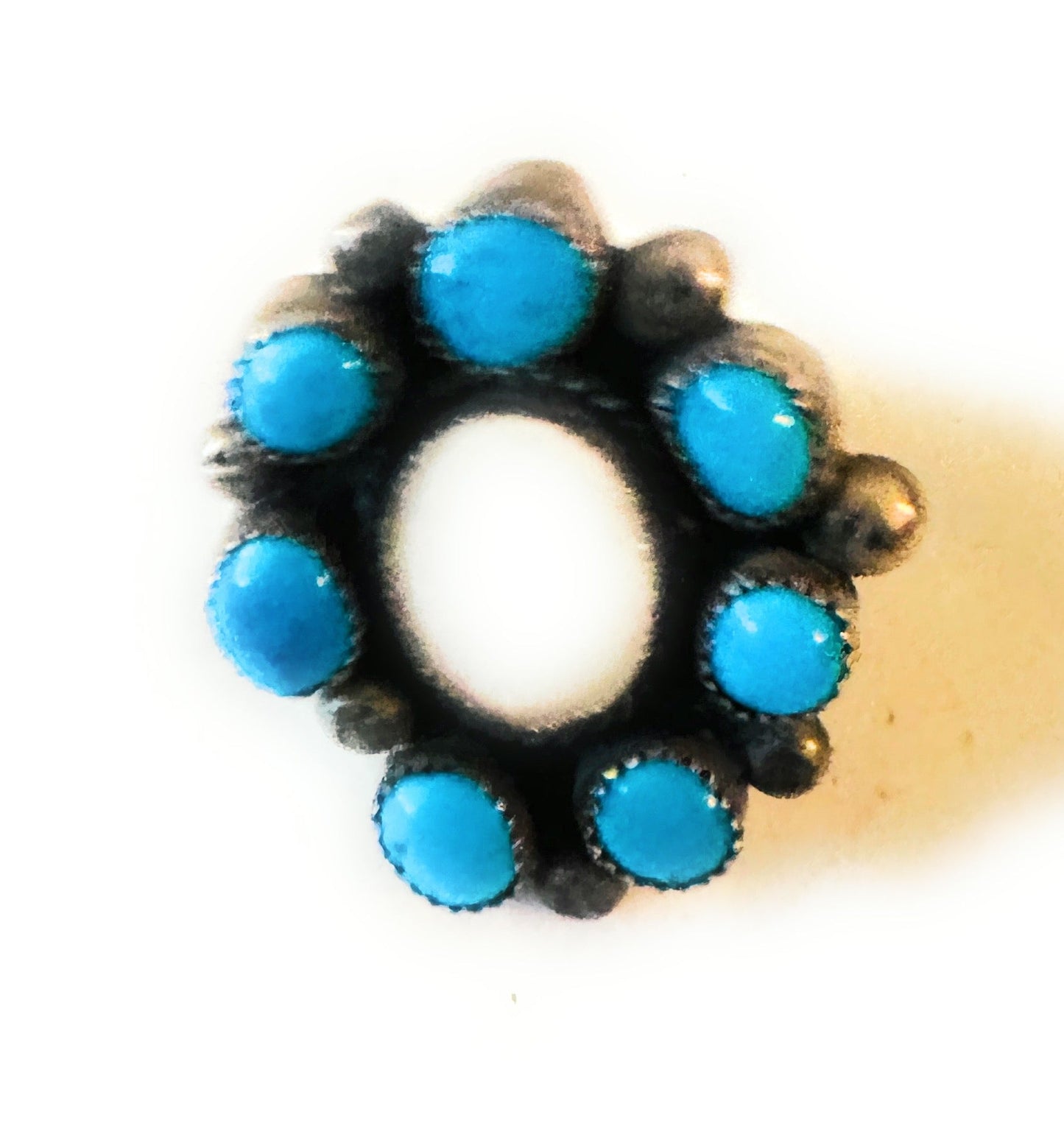 Handcrafted Sterling Silver, Turquoise & Mother of Pearl Cluster Ring Size 9.5