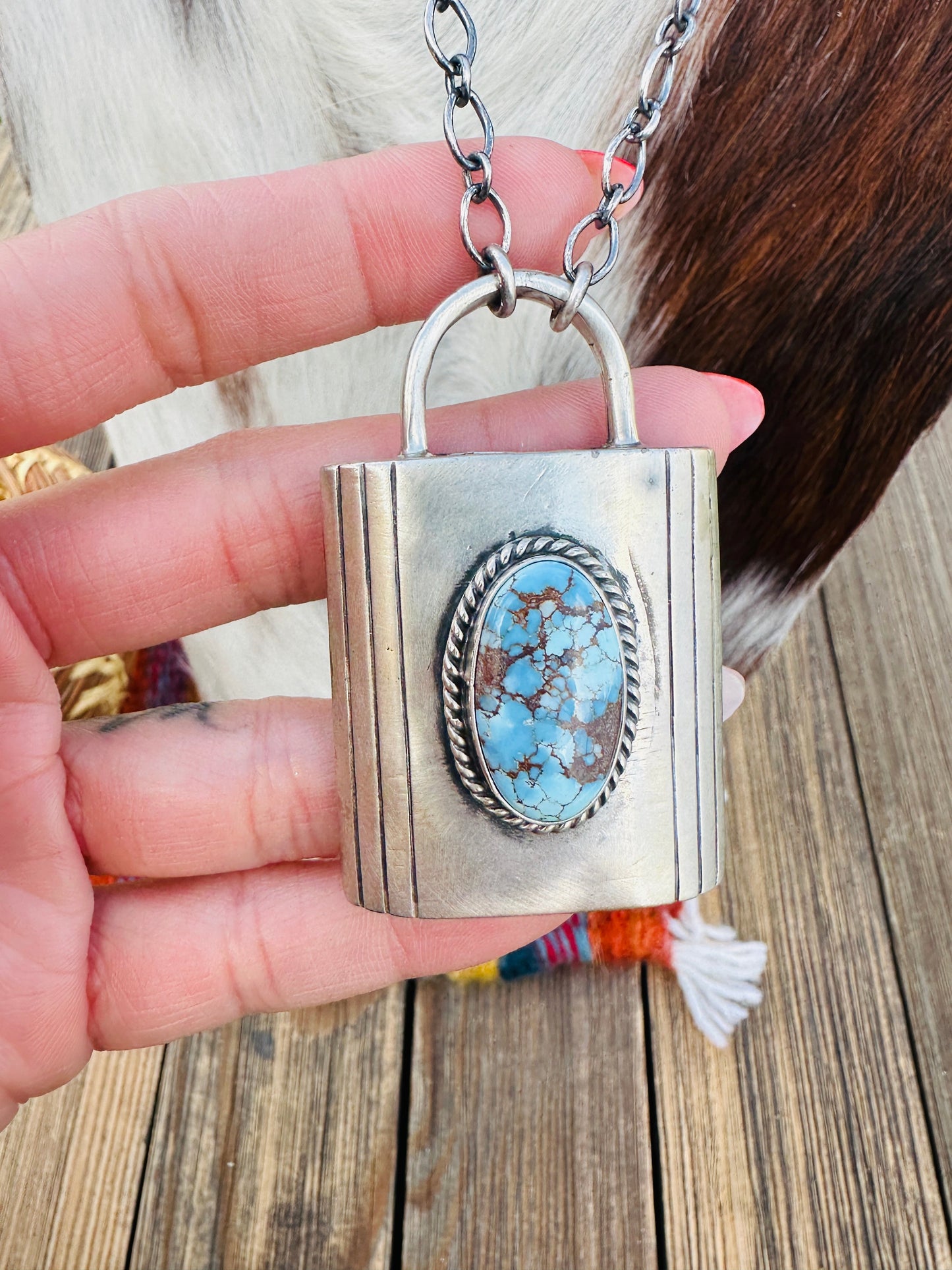 Handcrafted Golden Hills Turquoise & Sterling Silver Locket Style Necklace by Charles Johnson