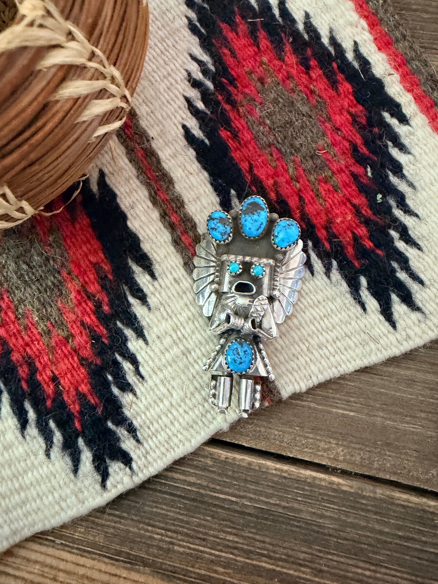 Handcrafted Sterling Silver & Turquoise Kachina Brooch by Doris Smallcanyon