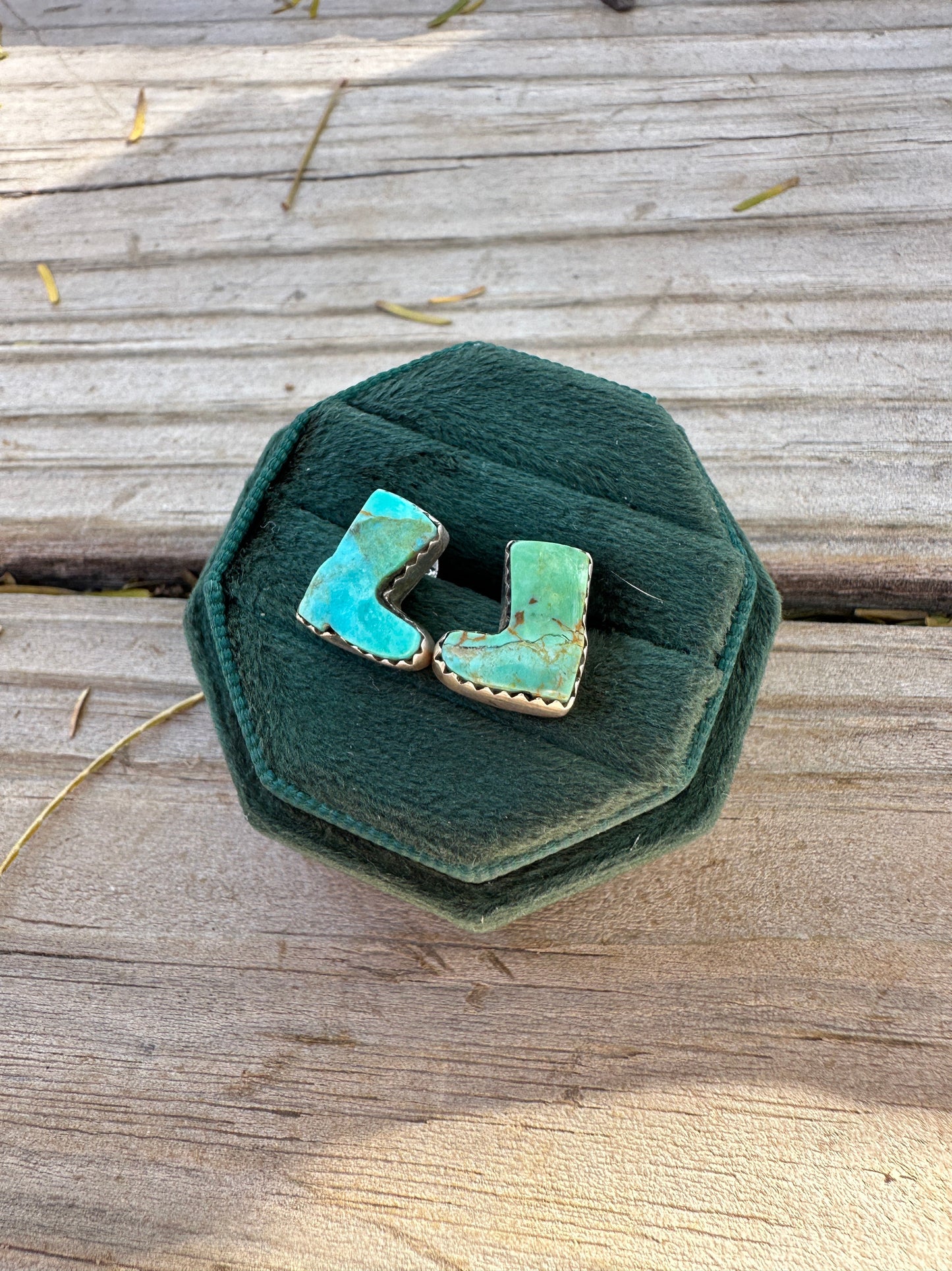 Turquoise Sterling Silver Boot Earrings Handmade