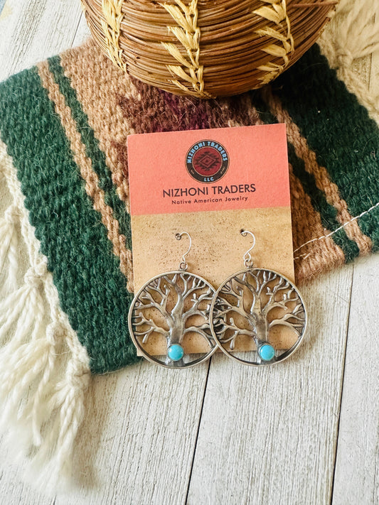 Handcrafted Sterling Silver & Turquoise Tree of Life Dangle Earrings
