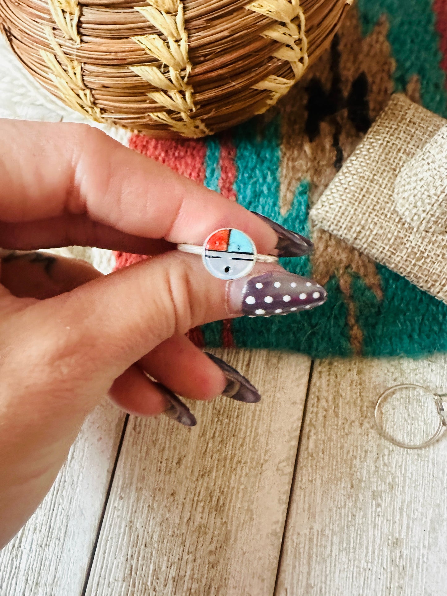 Handcrafted Multi Stone & Sterling Silver Inlay Sun Face Ring