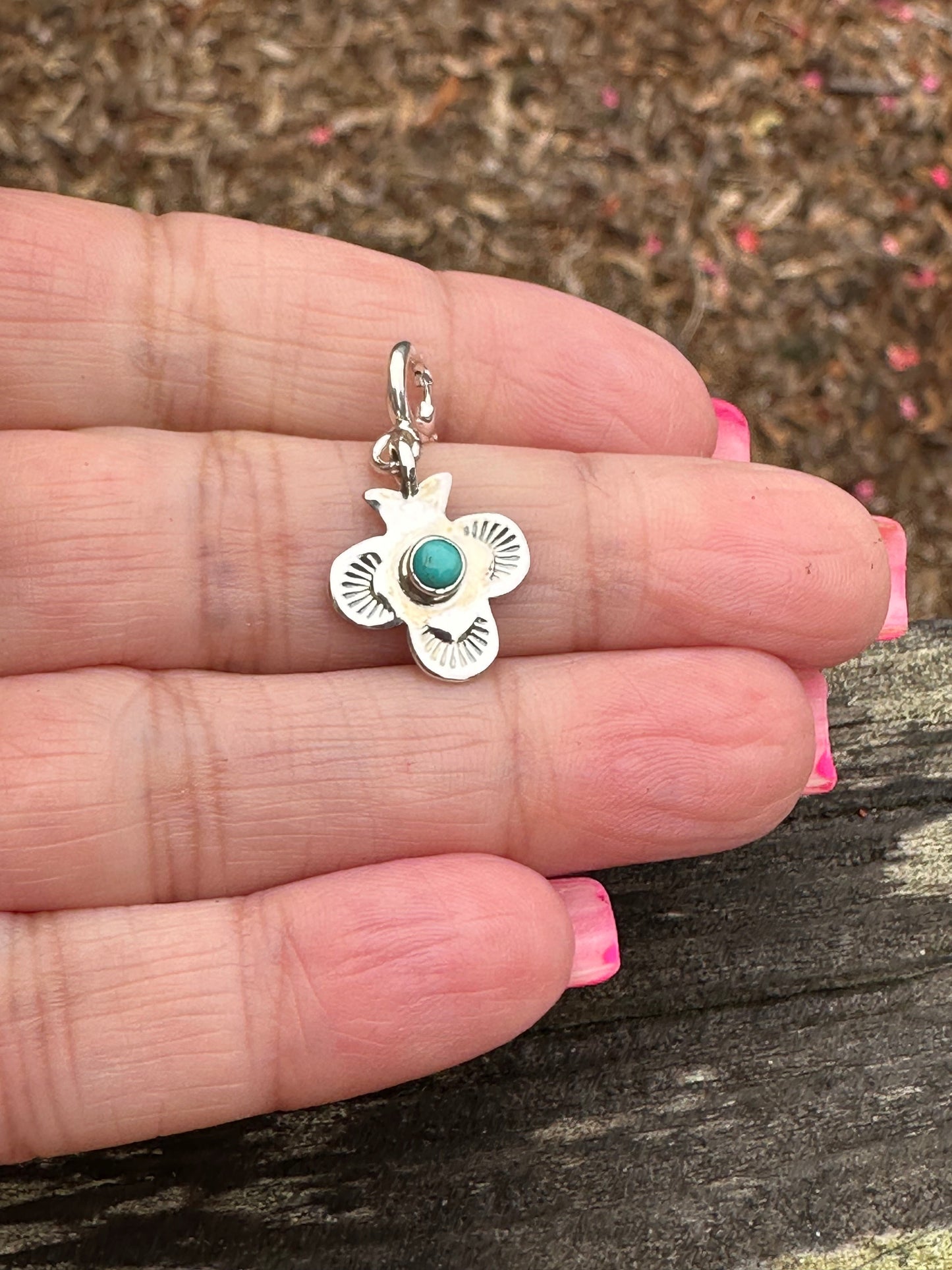 Handmade Sterling Silver and Turquoise Mini Cross Charm