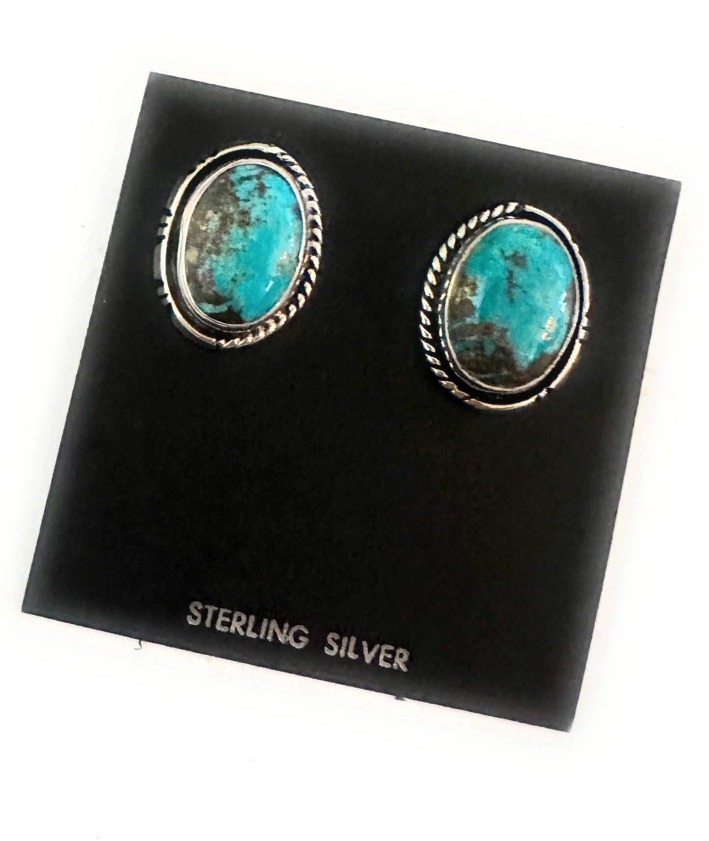 Handcrafted Kingman Turquoise & Sterling Silver Post Earrings