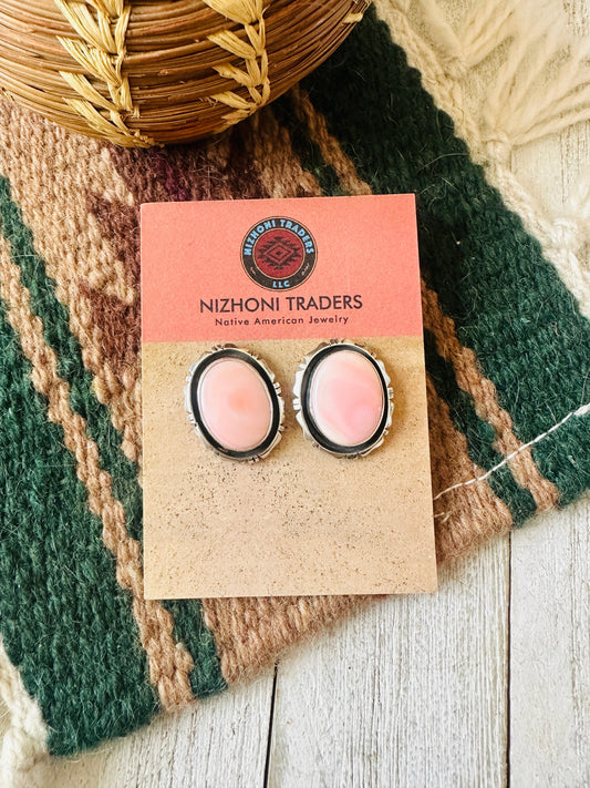 Handcrafted Sterling Silver & Queen Pink Conch Post Earrings