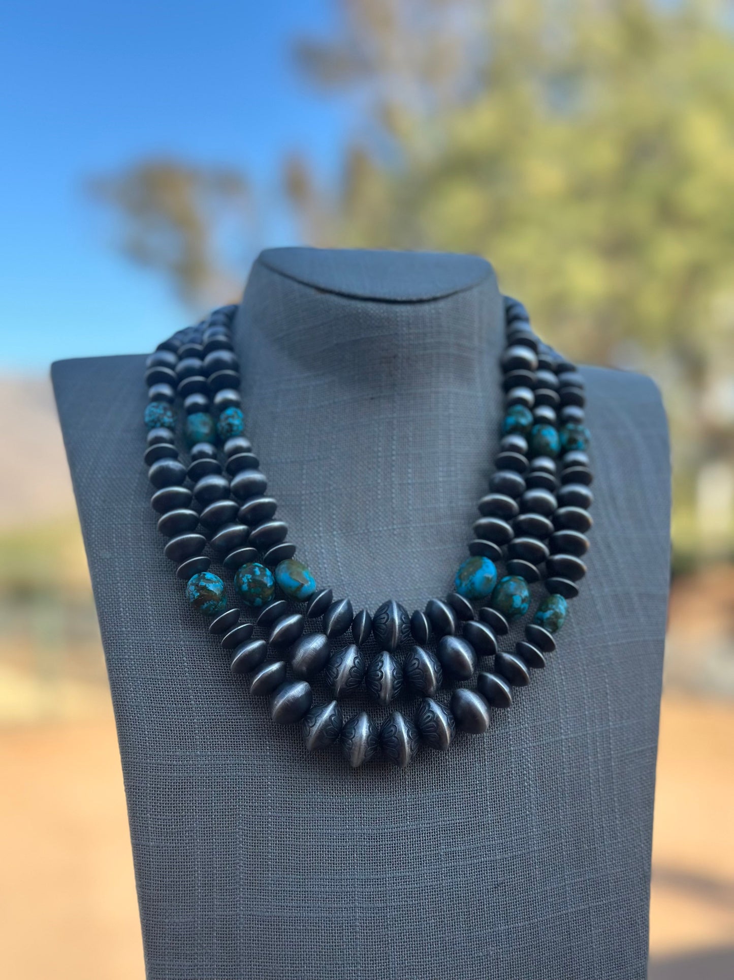 Rose Martin Sterling Silver & Kingman Turquoise Three Strand Necklace