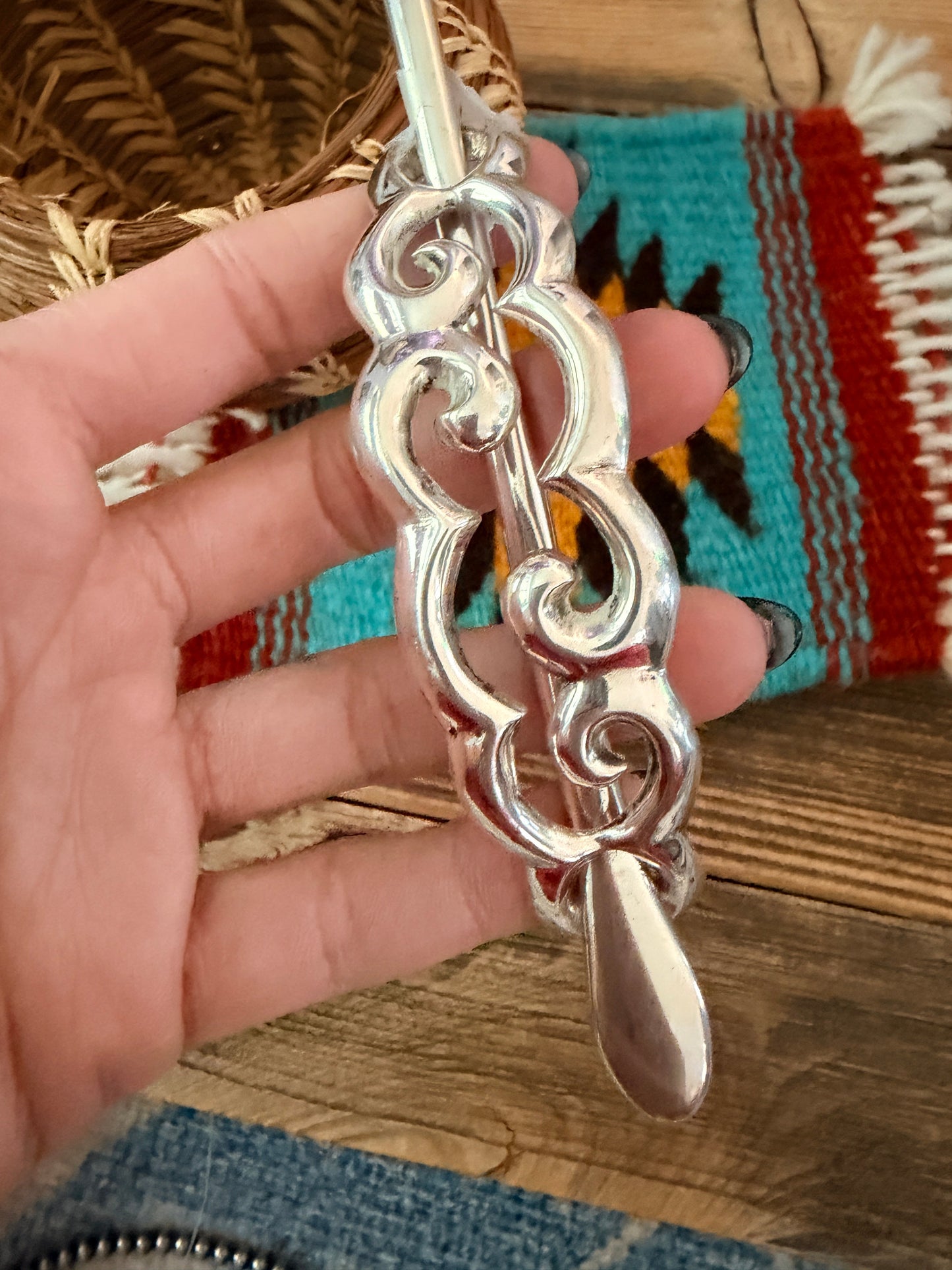 Handcrafted Old Pawn Sterling Silver Hair Pin by Frank Chee