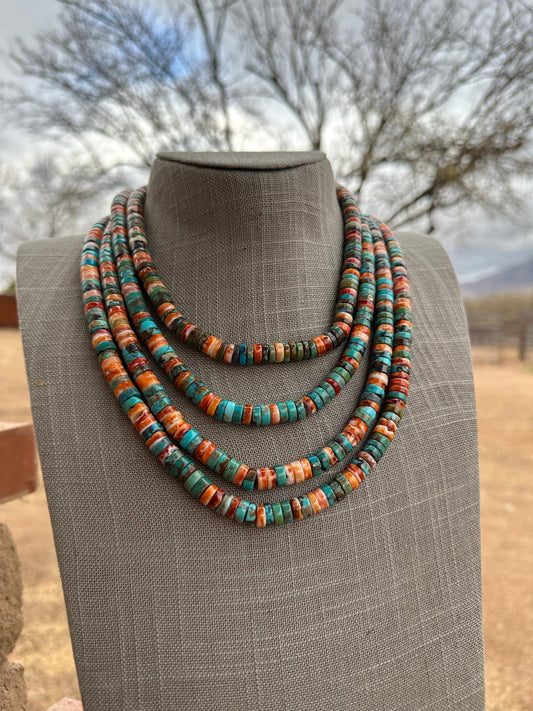 Handcrafted Kingman Turquoise & Spiny Sterling Silver 8mm Beaded Necklace
