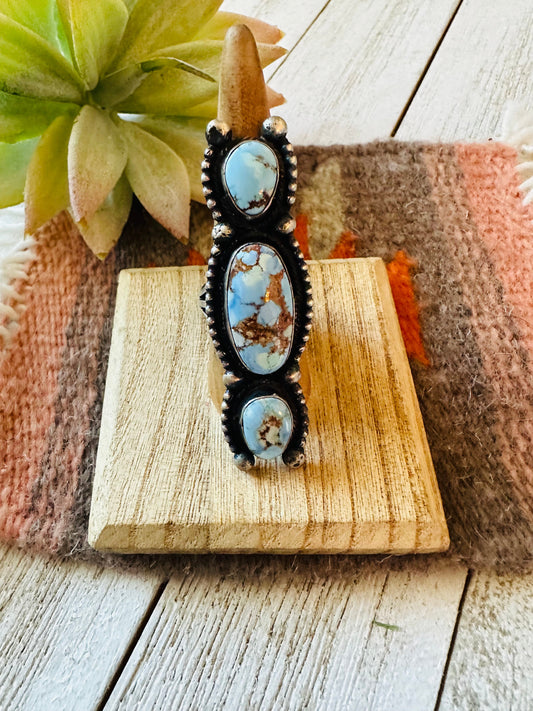 Handcrafted Golden Hills Turquoise & Sterling Silver Ring Size 8.75 by Kathleen Livingston