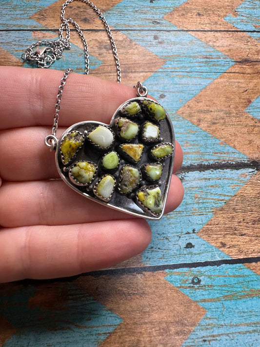Handmade Palomino Turquoise & Sterling Silver Heart Necklace