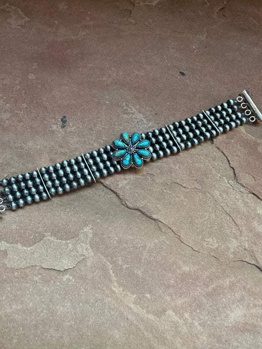 Handmade Sterling Silver & Turquoise Beaded Handcrafted Pearl Style Bracelet