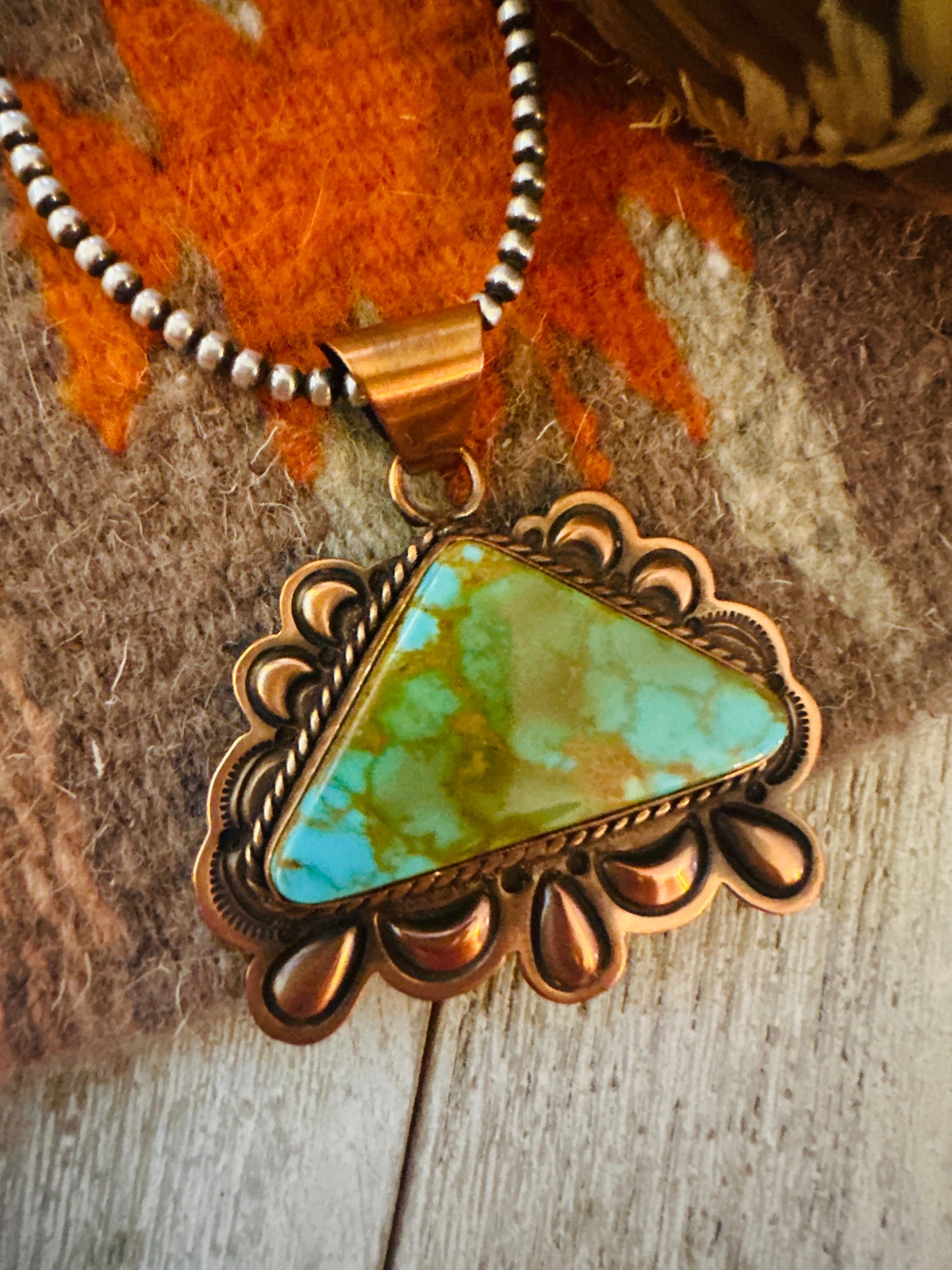 Handcrafted Turquoise & Copper Pendant by Jerry Platero