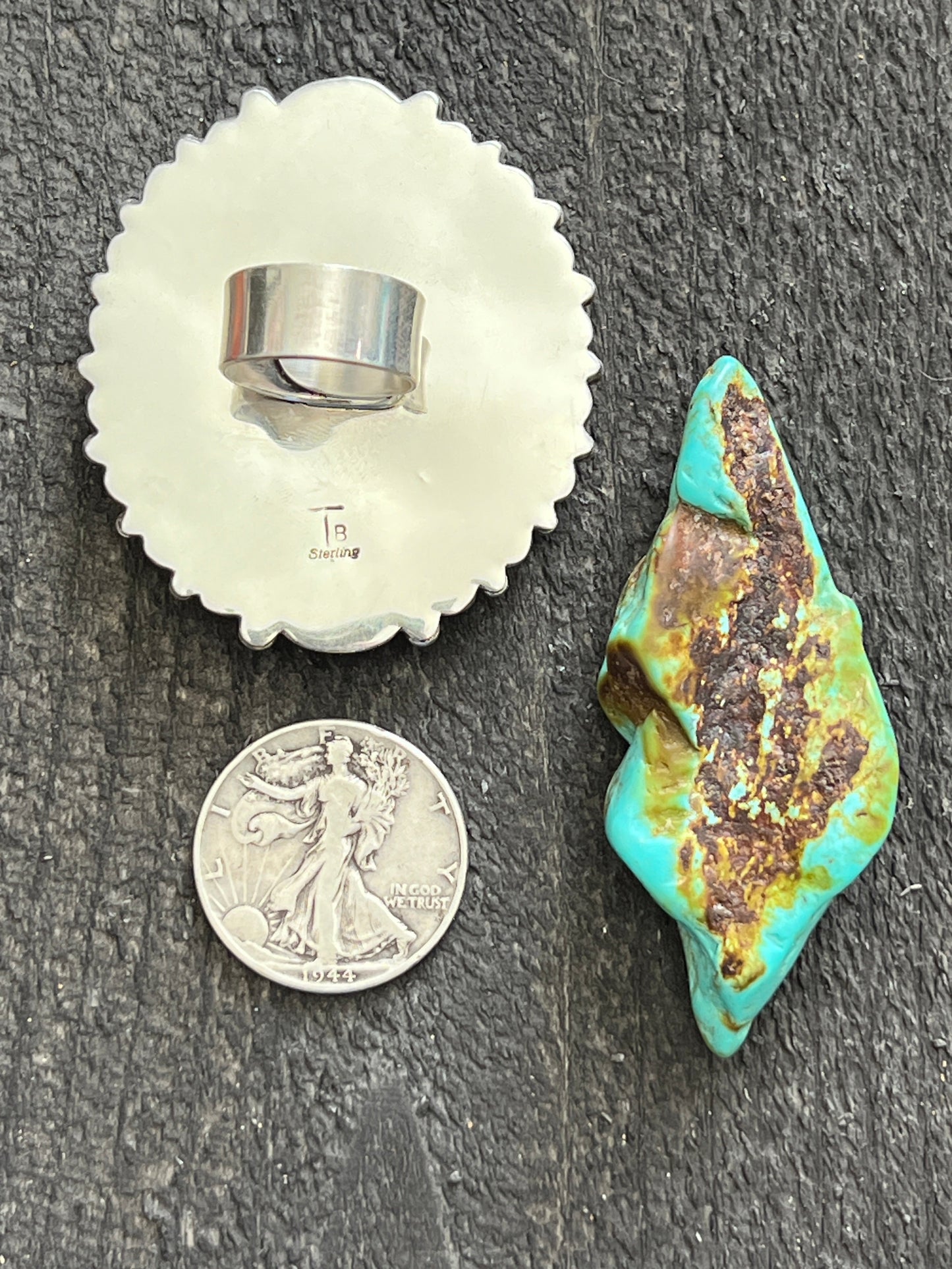 Handcrafted Sterling Silver, Sonoran Turquoise and Charoite Cluster Ring by Tyler Brown: Adjustable
