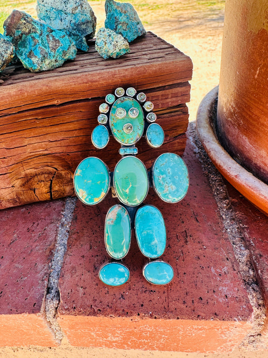 Handcrafted Turquoise & Sterling Silver Adjustable Kachina Ring by Federico Jimenez