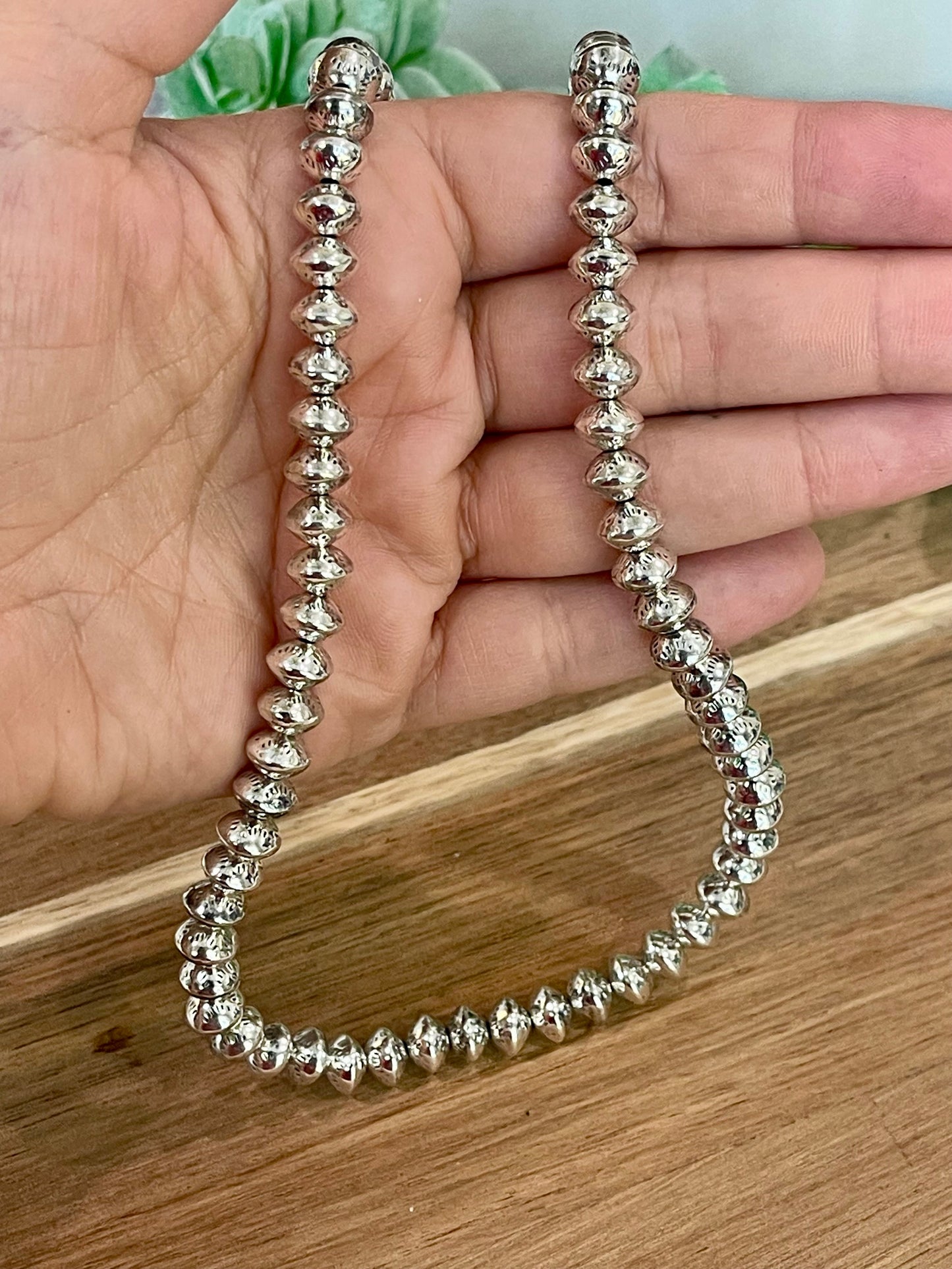 Handmade Sterling Silver 8 MM Beaded Necklace