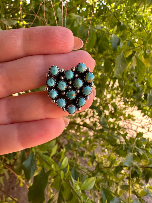 Handmade Adjustable Turquoise Sterling Silver Heart Ring