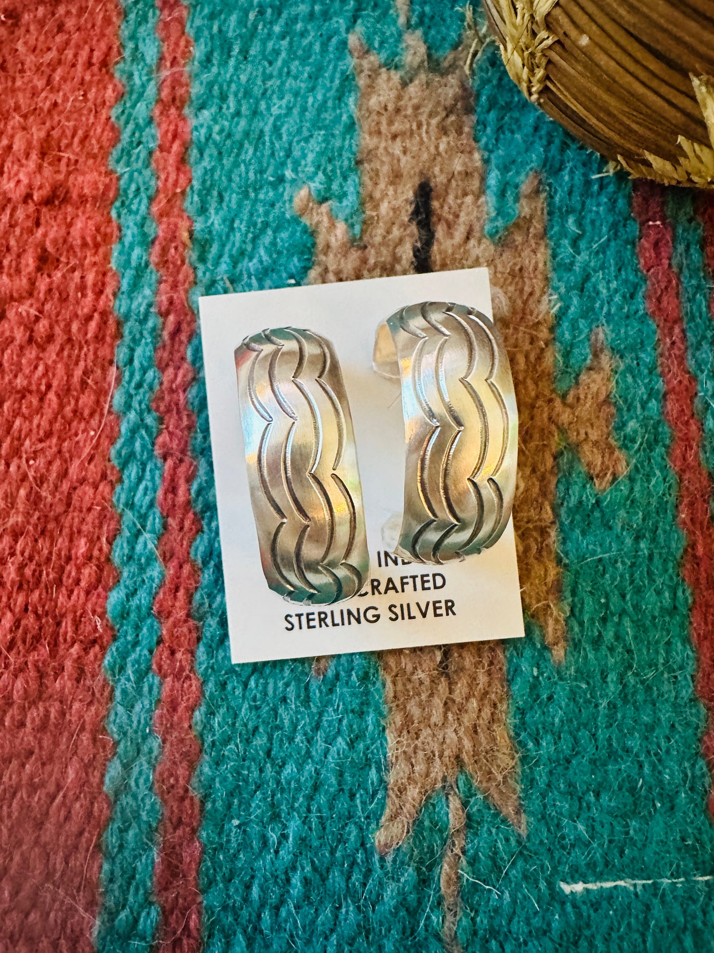 Hand Stamped Sterling Silver Hoop Earrings