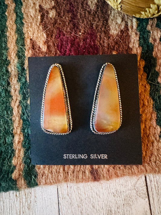 Handcrafted Jasper Sterling Silver Post Earrings Signed