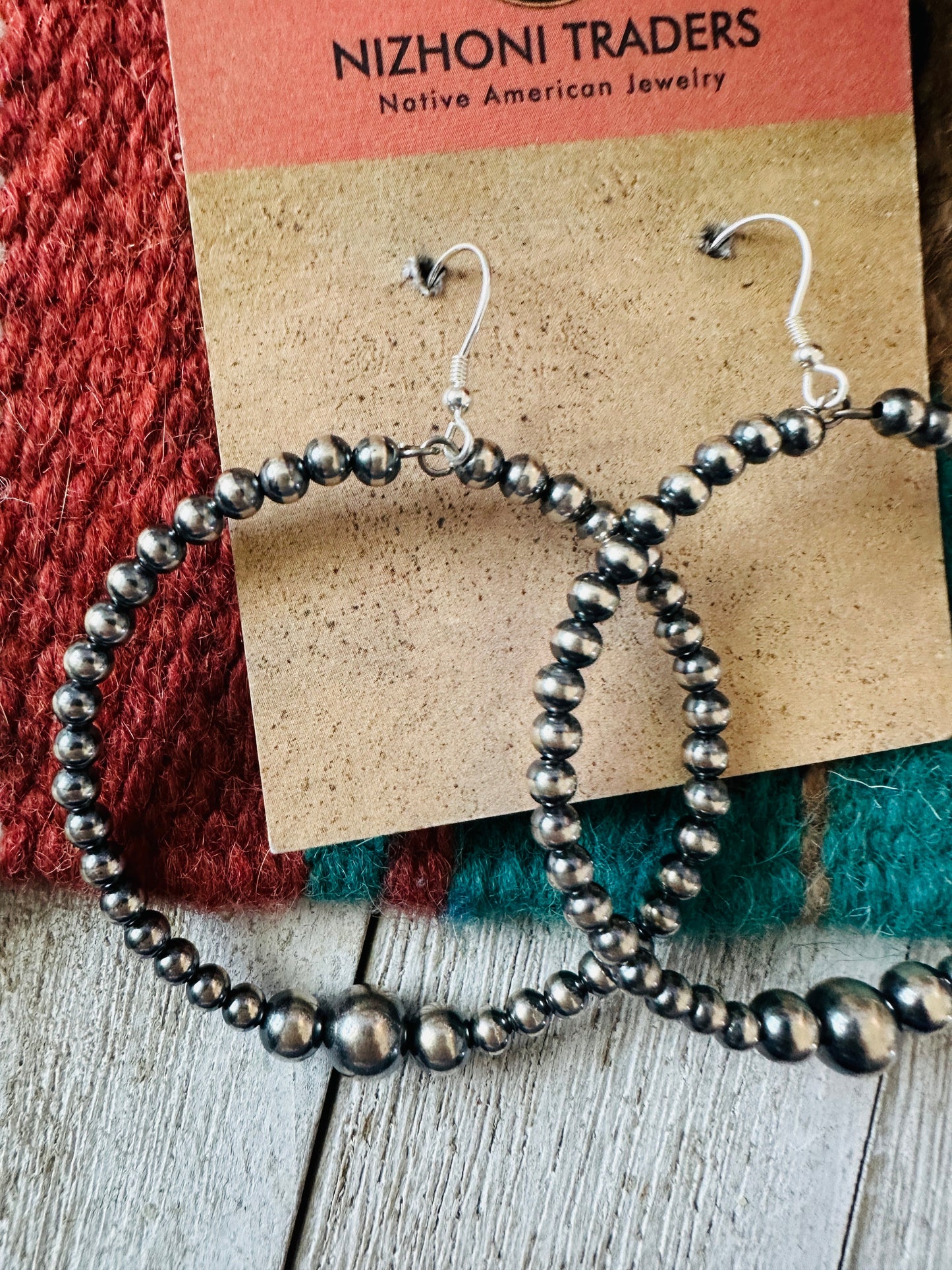 Handcrafted Sterling Silver Pearl Beaded Dangle Hoop Earrings 3”
