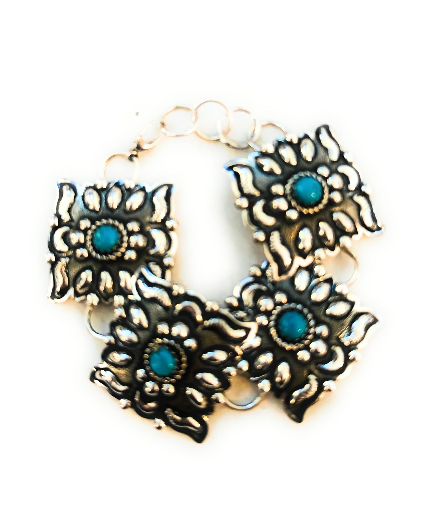 Handcrafted Turquoise & Sterling Silver Concho Link Bracelet