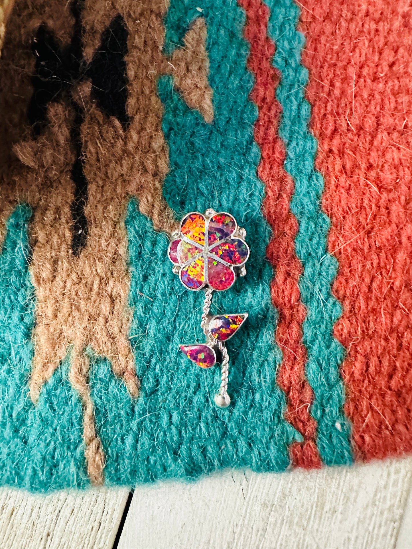Handcrafted Opal & Sterling Silver Inlay Flower Pendant