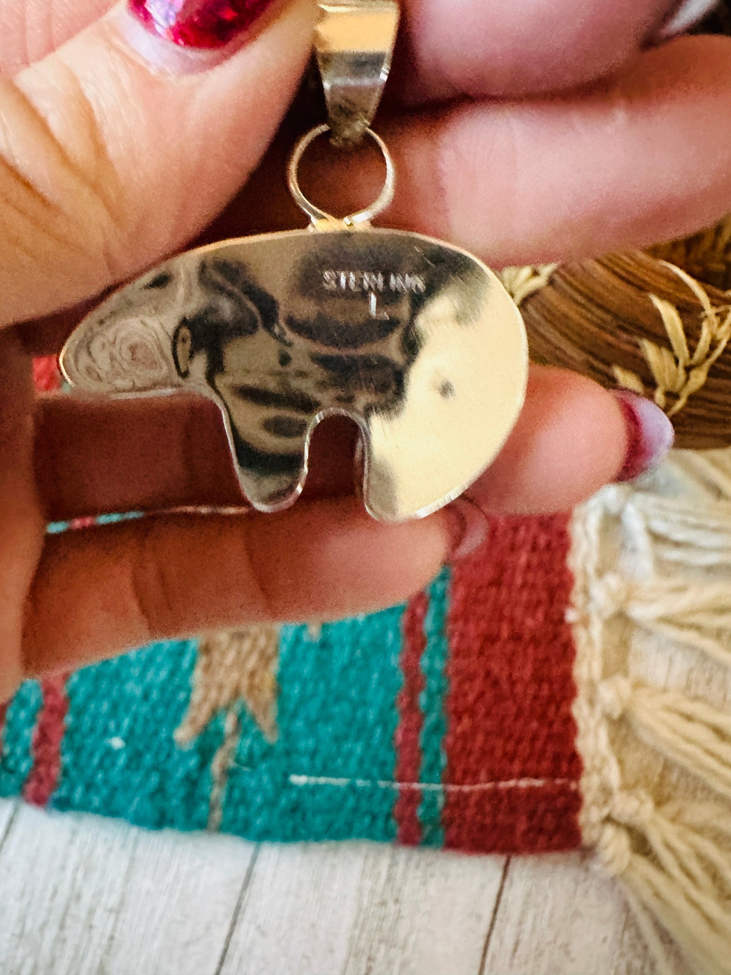 Handcrafted Multi Stone & Sterling Silver Inlay Fetish Bear Pendant