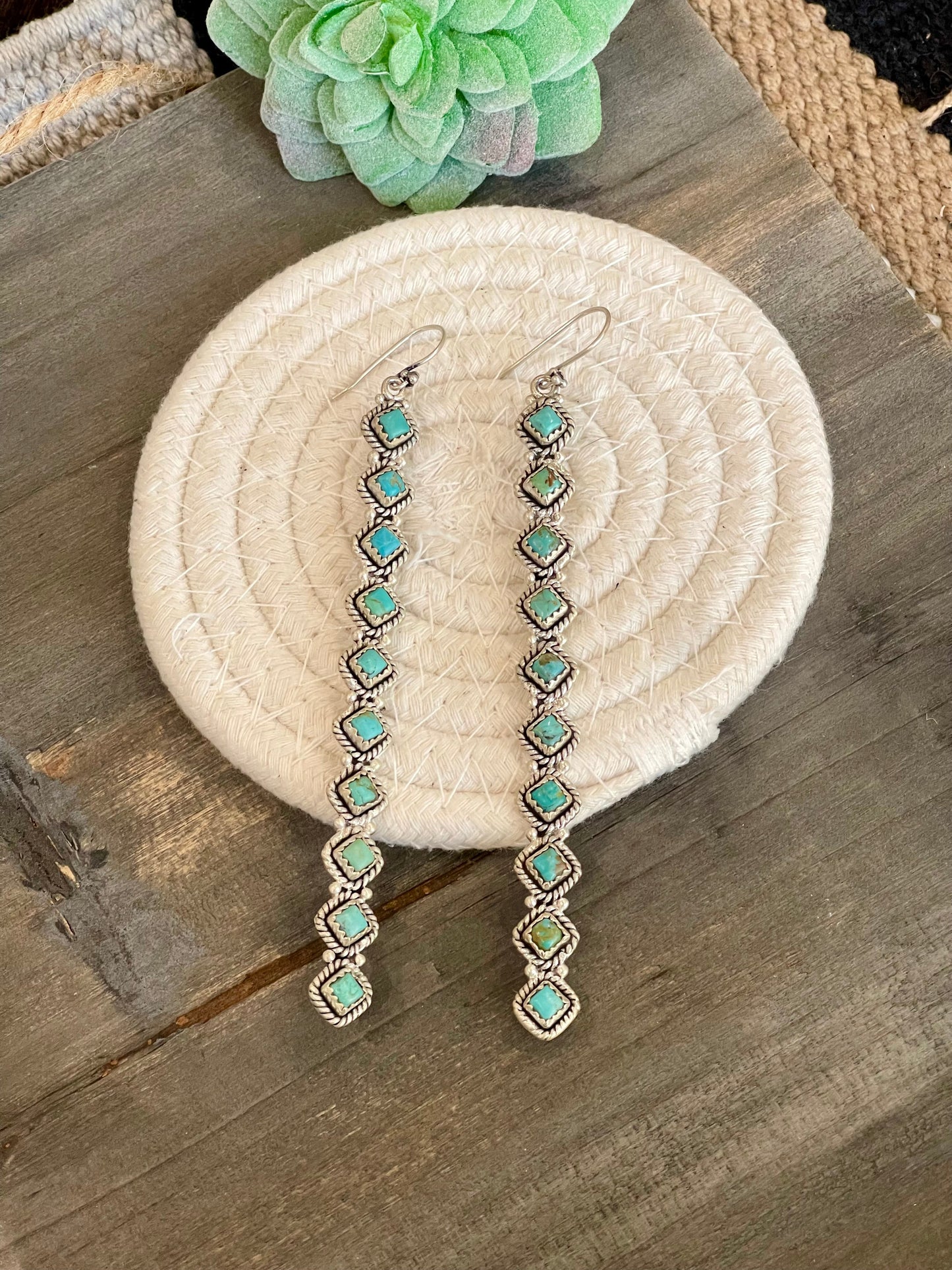 Handmade Turquoise and Sterling Silver Dangles 10 stone