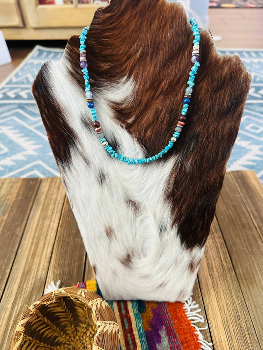 Handcrafted Multi Stone & Sterling Silver Beaded 18” Necklace by T & R Singer