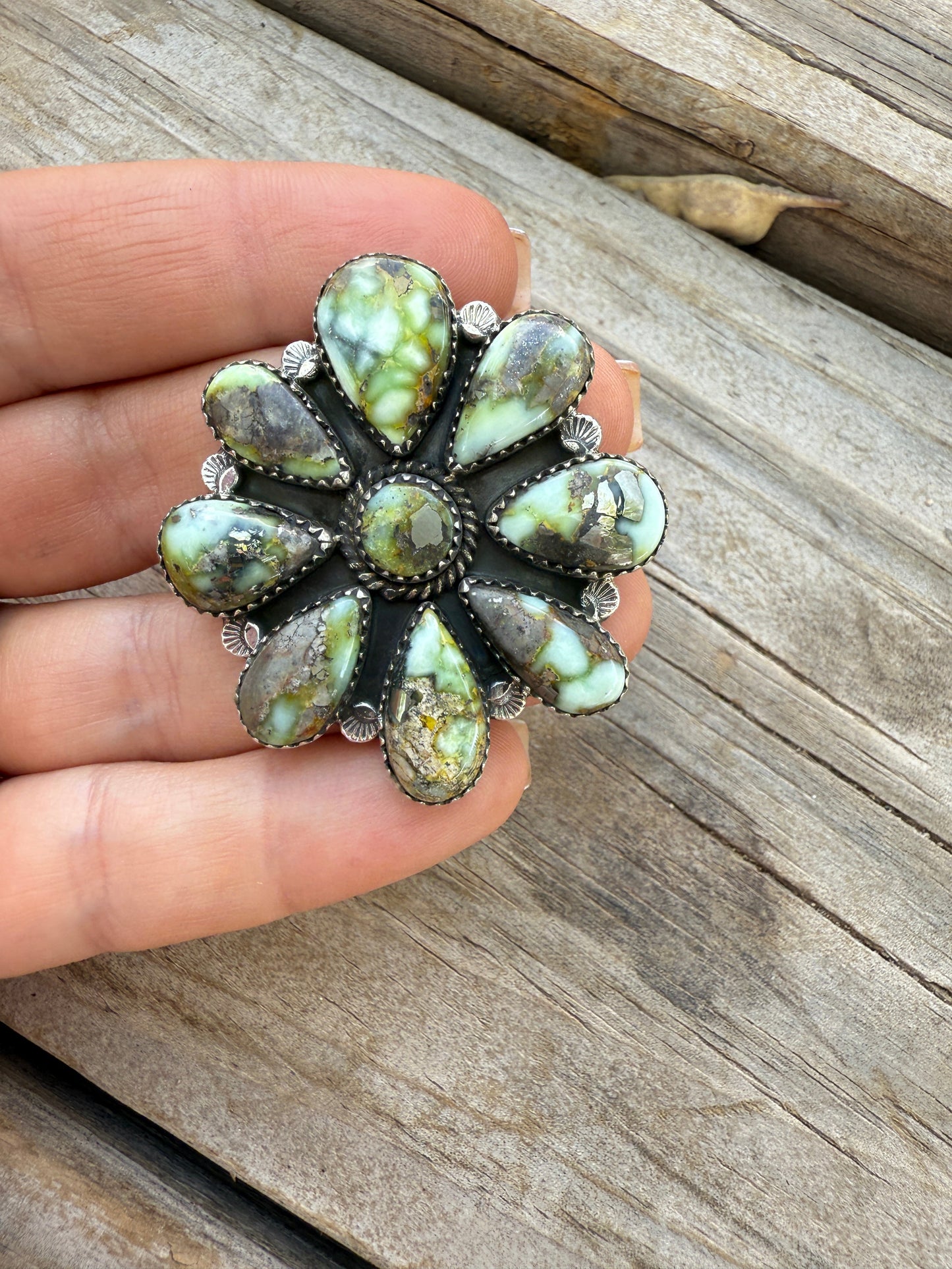 Handmade Palomino Turquoise & Sterling Adjustable Cluster Ring