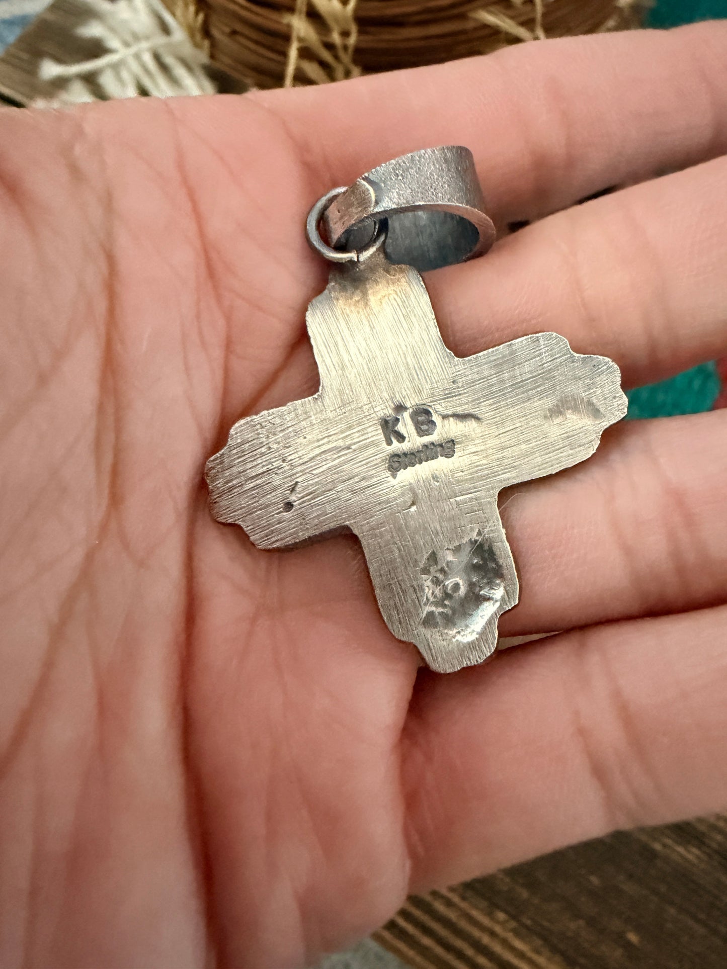 Handcrafted Sterling Silver & Sonoran Mountain Turquoise Zia Cross Pendant by Kevin Billah