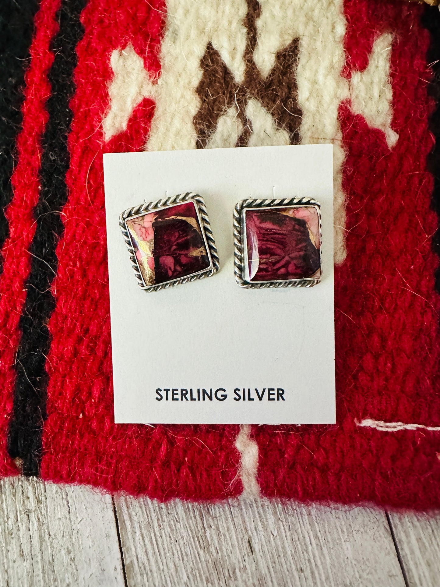 Handcrafted Sterling Silver & Rose Dahlia Square Stud Earrings