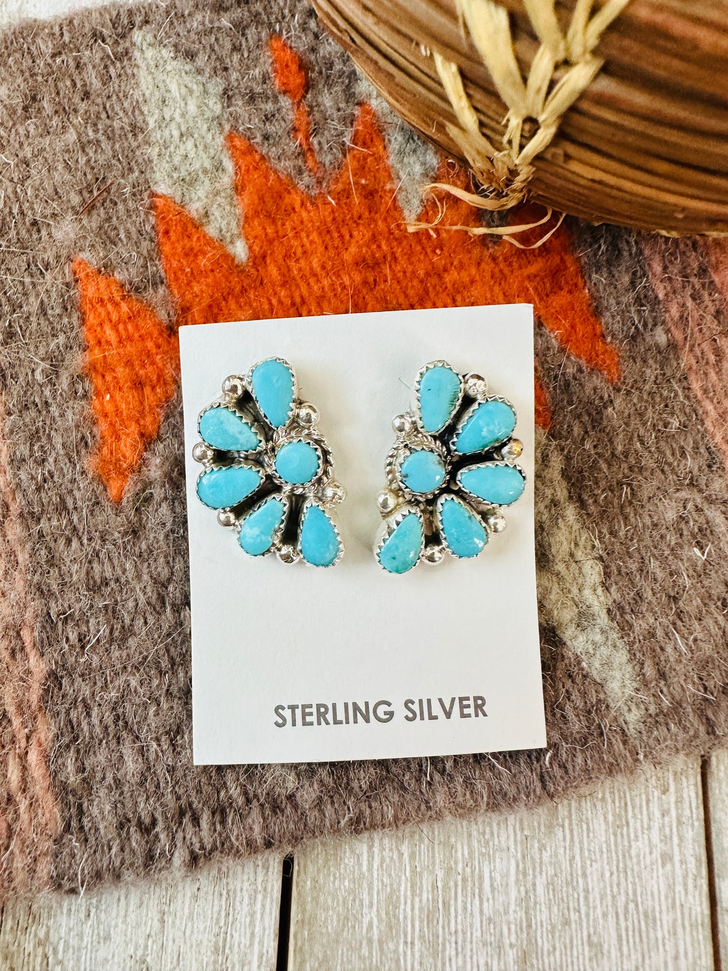 Handcrafted Sterling Silver & Turquoise Cluster Post Earrings