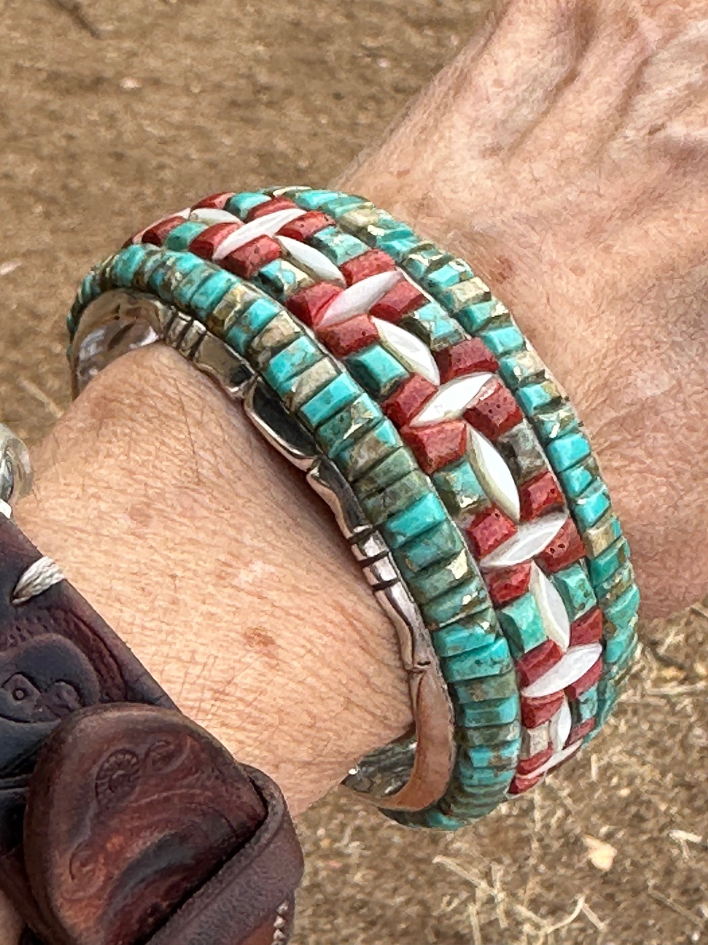 Handmade Sterling Silver Multi Stone Southwest Inlay Cuff